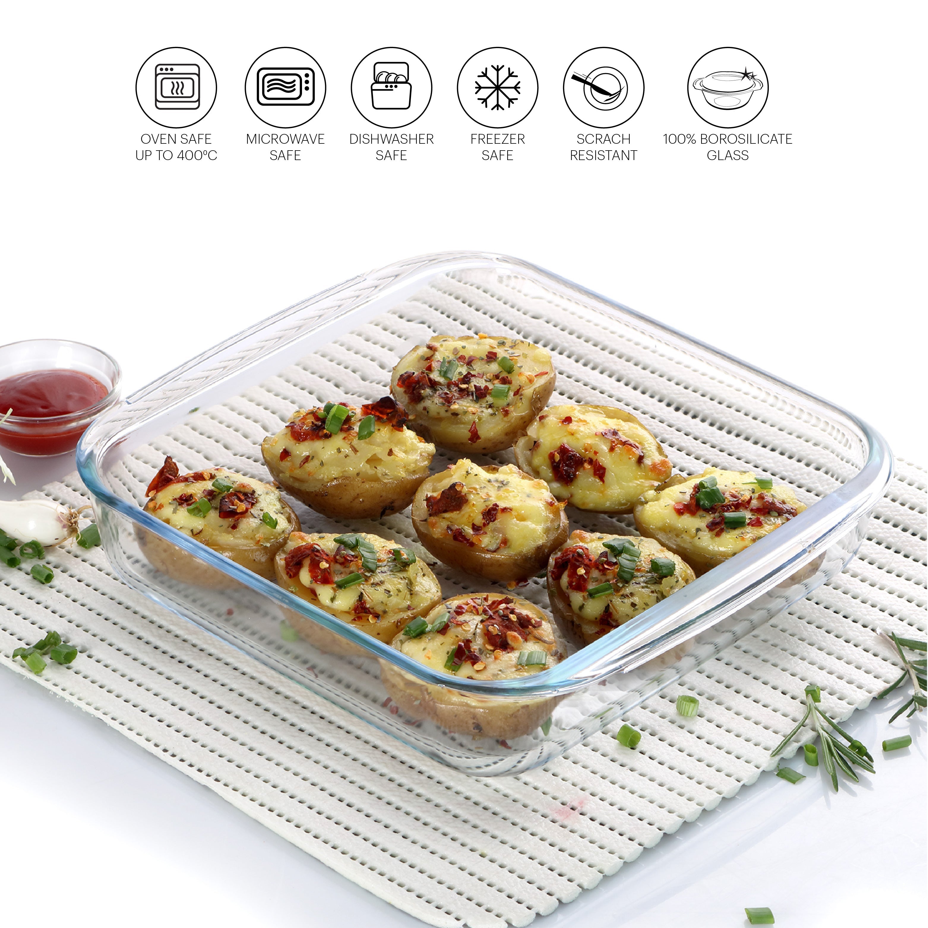 Cello Laura Square Glass Baking Dish, 1700ml – Clear - view 3