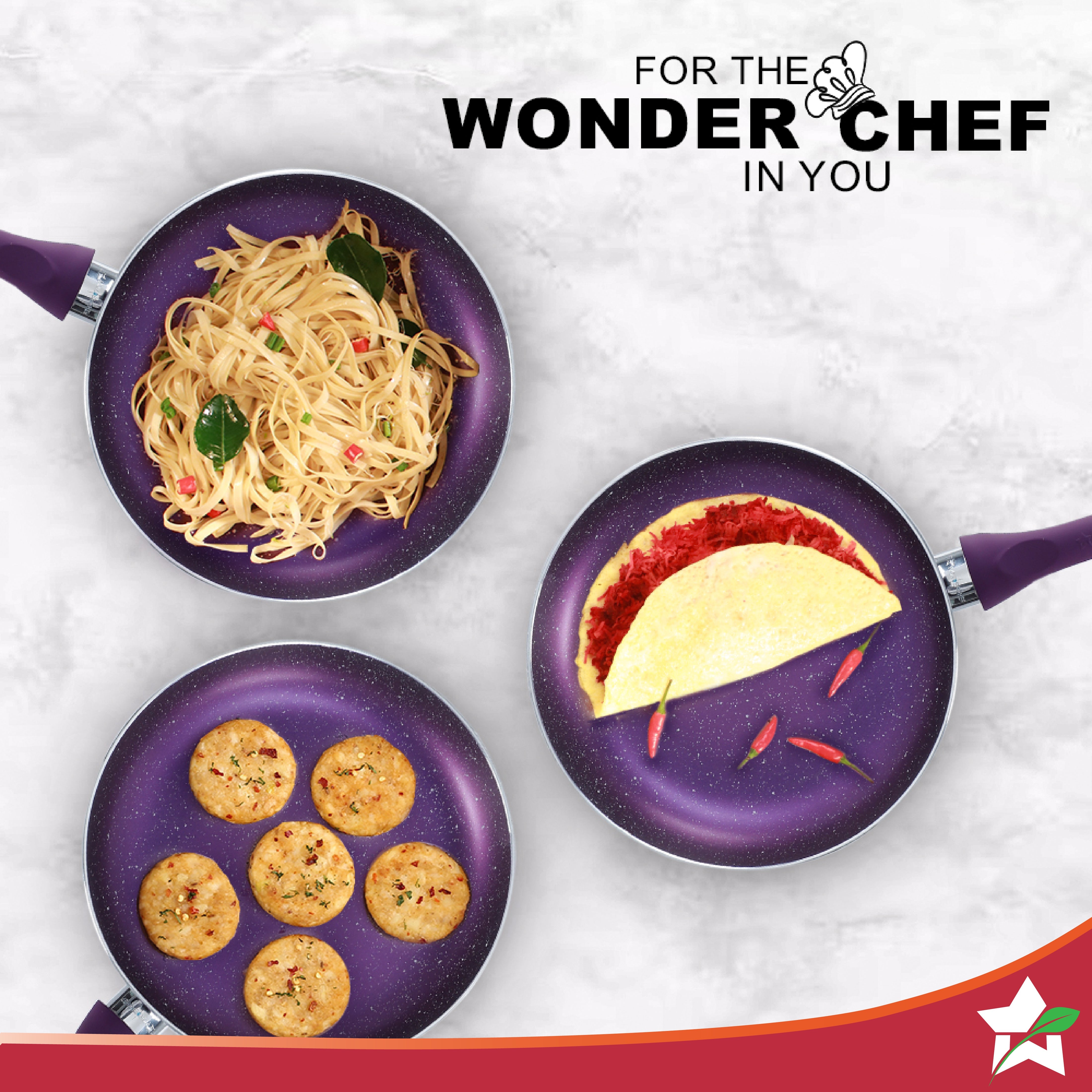 Wonderchef Orchid Fry Pan 24cm + Austin Serving Casserole Set of 2,. - view 6