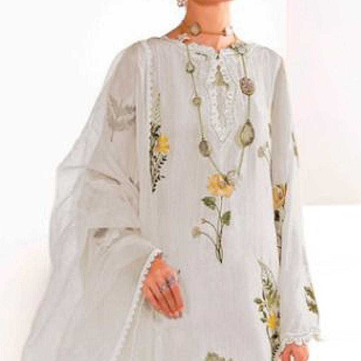 Peachmode Seller Light Grey Floral Embroidered Georgette Pakistani Suit - view 2