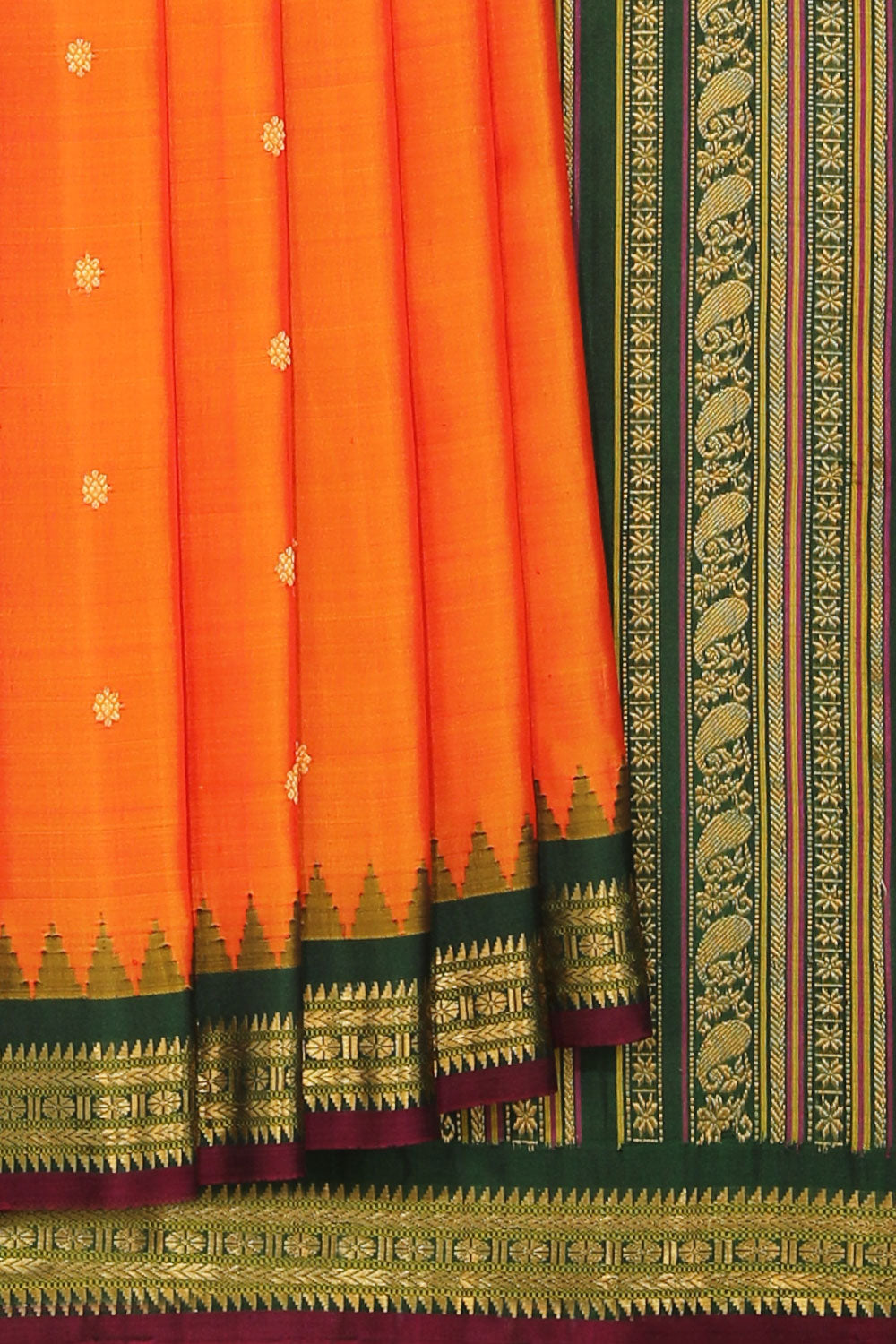 Kalanjali Gadwal Silk Coral Orange Saree – Women's