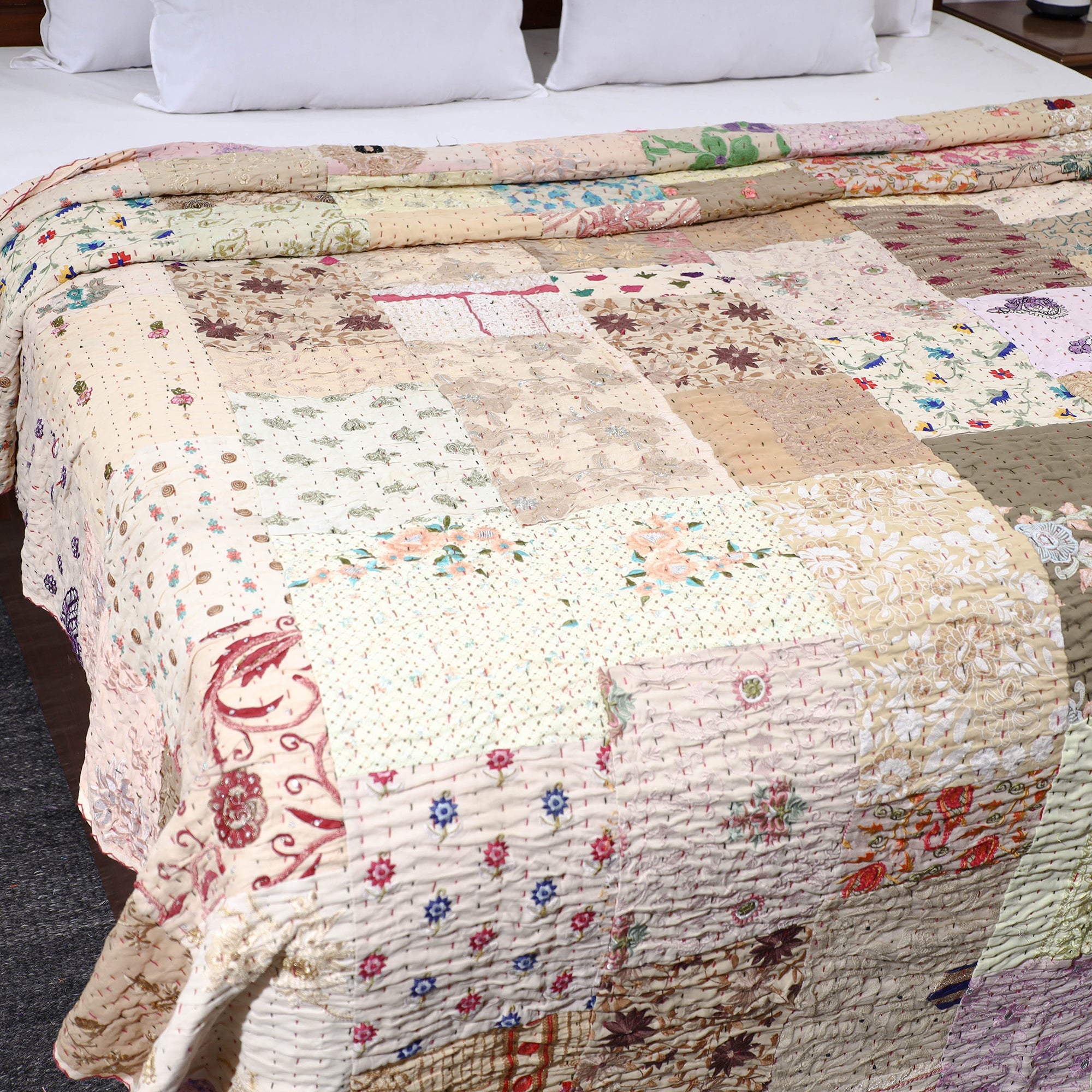 HAVELI CHRONICLES Beige - Khambadiya Patchwork Patola Silk Cotton Quilt / Gudri / Blanket - view 2