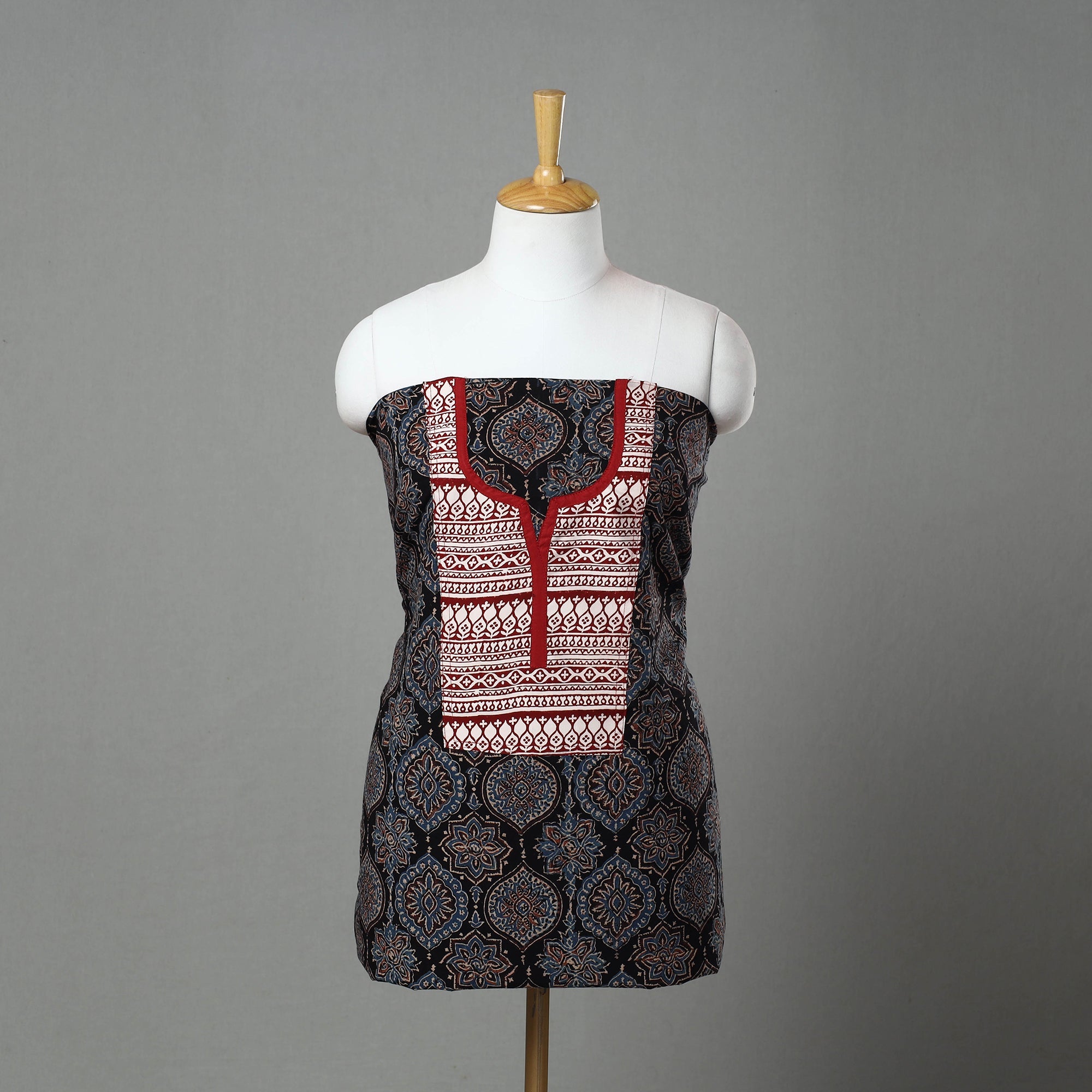 NOORI BAZAR Black - Ajrakh Print Cotton Patchwork Kurta Material (3m) 02