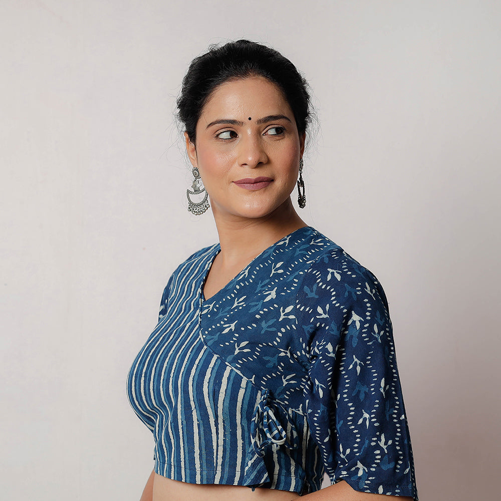 ITOKRI CASUALS Blue - Bagru Dabu Block Printed Cotton Stitched Blouse - view 2