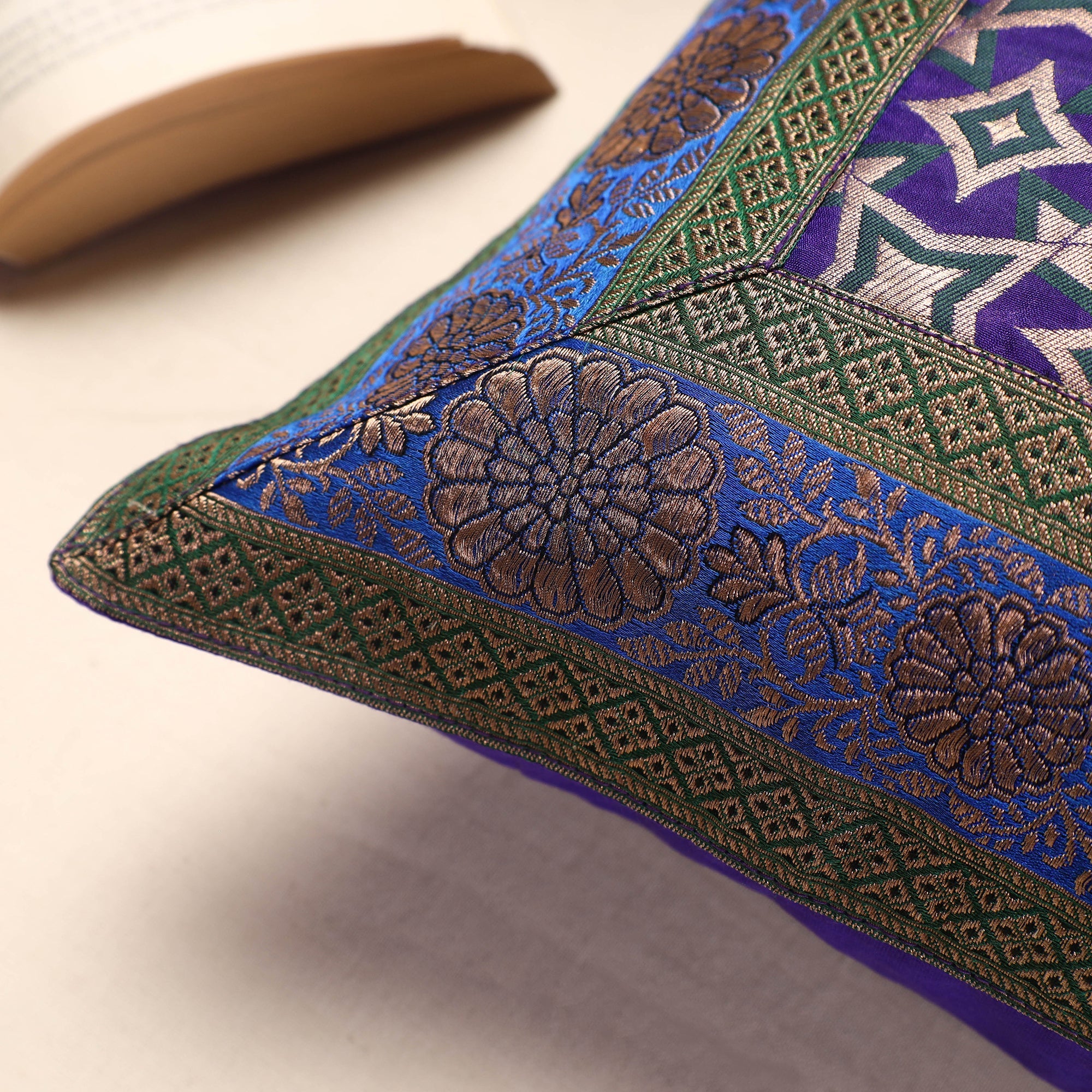 BANARASI BY MAQBUL HASAN Blue - Banarasi Handwoven Silk Zari Cushion Cover (16 x 16 in) - view 2