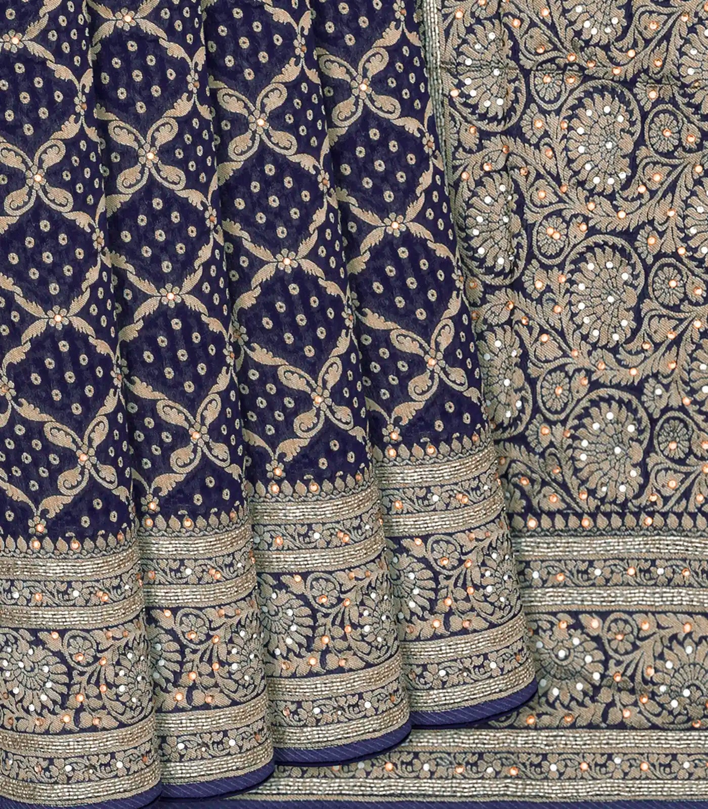 RmKV Navy Blue Banarasi Khaddi Georgette Saree With Jaal Motifs-Navy Blue
