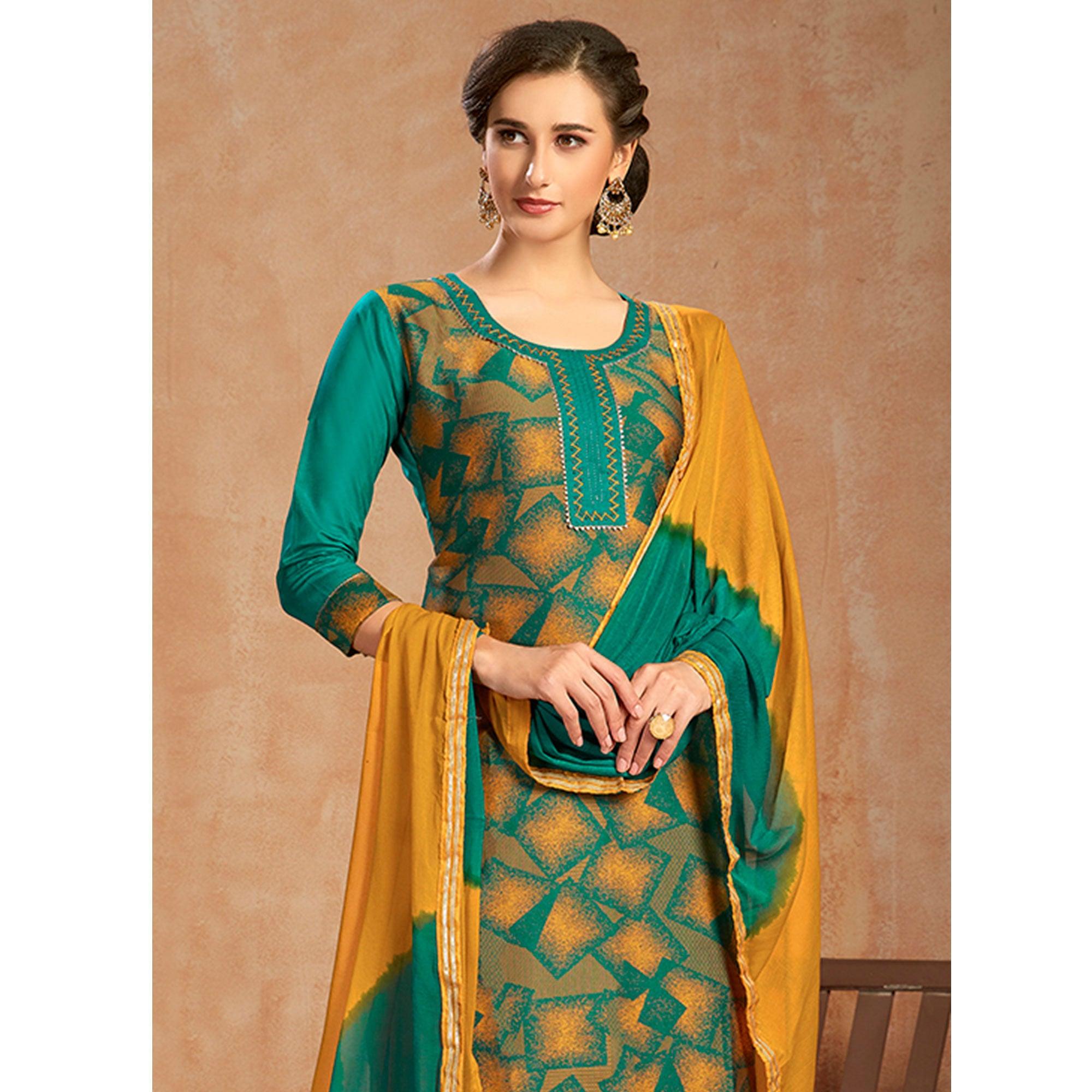 Peachmode Flaunt Green Colored Partywear Embroidered Pure Cotton Dress Material - view 3
