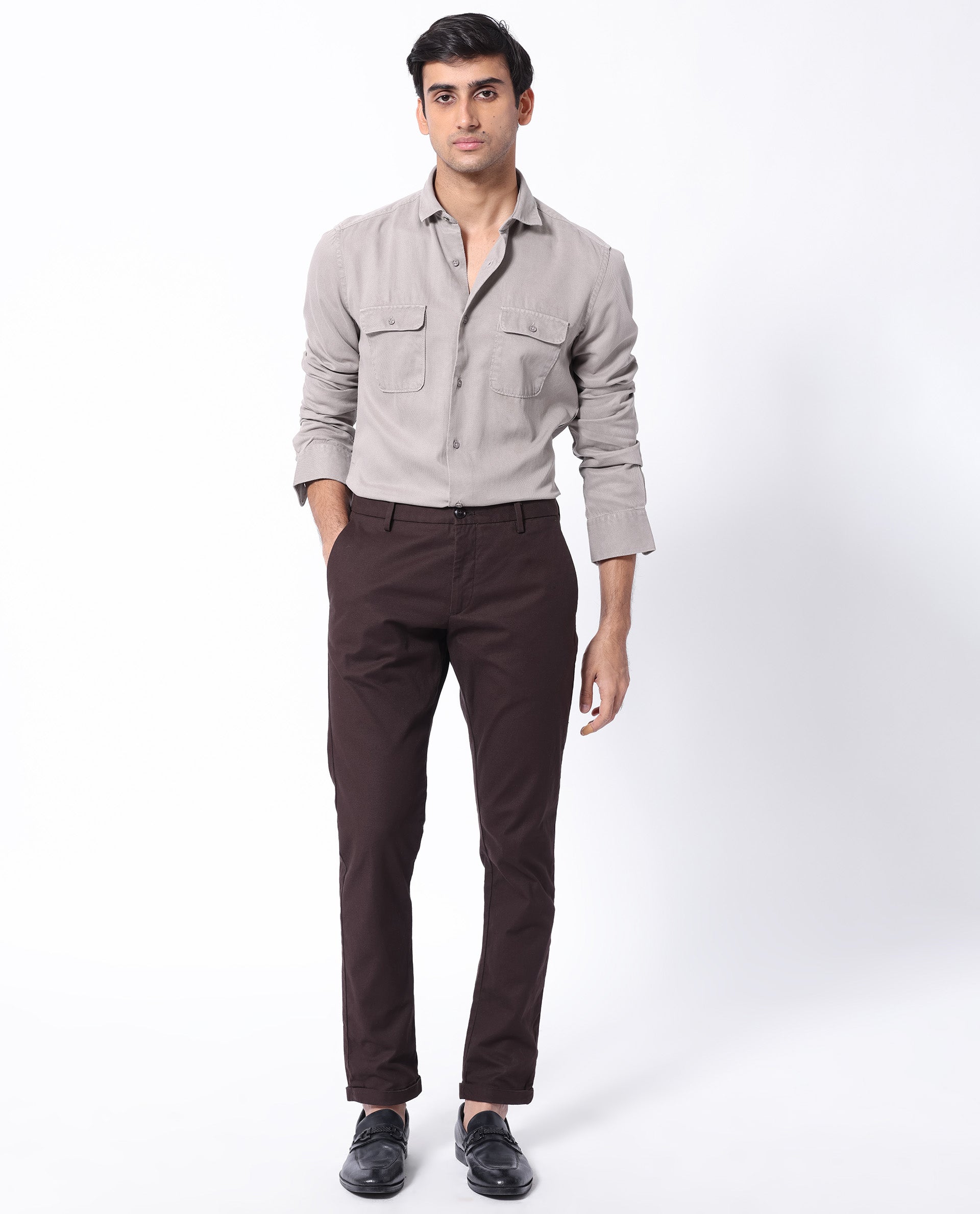 Rare Rabbit Men's Lyton Light Khaki Cotton Fabric Full Sleeves Solid Twill Shirt - view 2