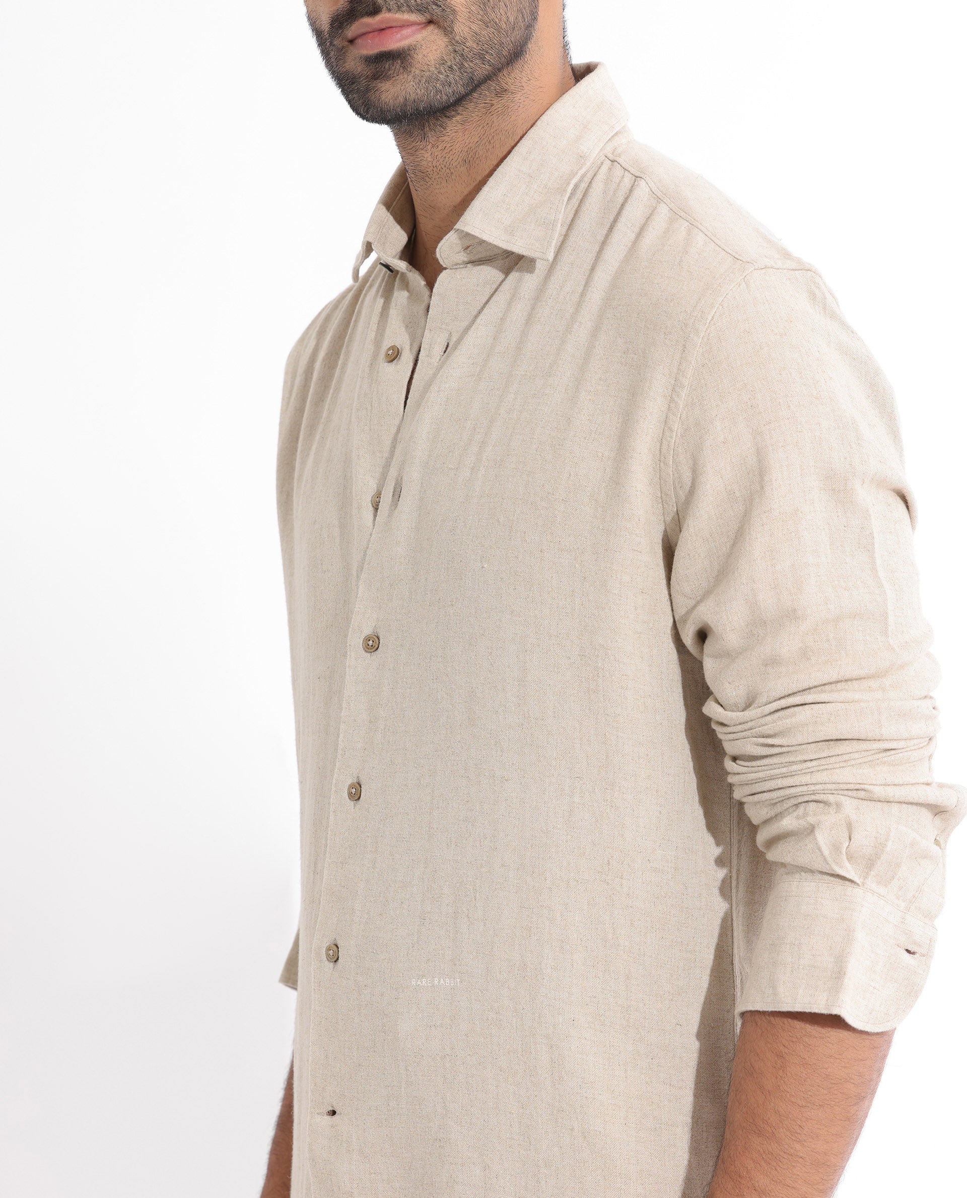 Rare Rabbit Men's Lunet Beige Linen Full Sleeves Solid Shirt - view 2