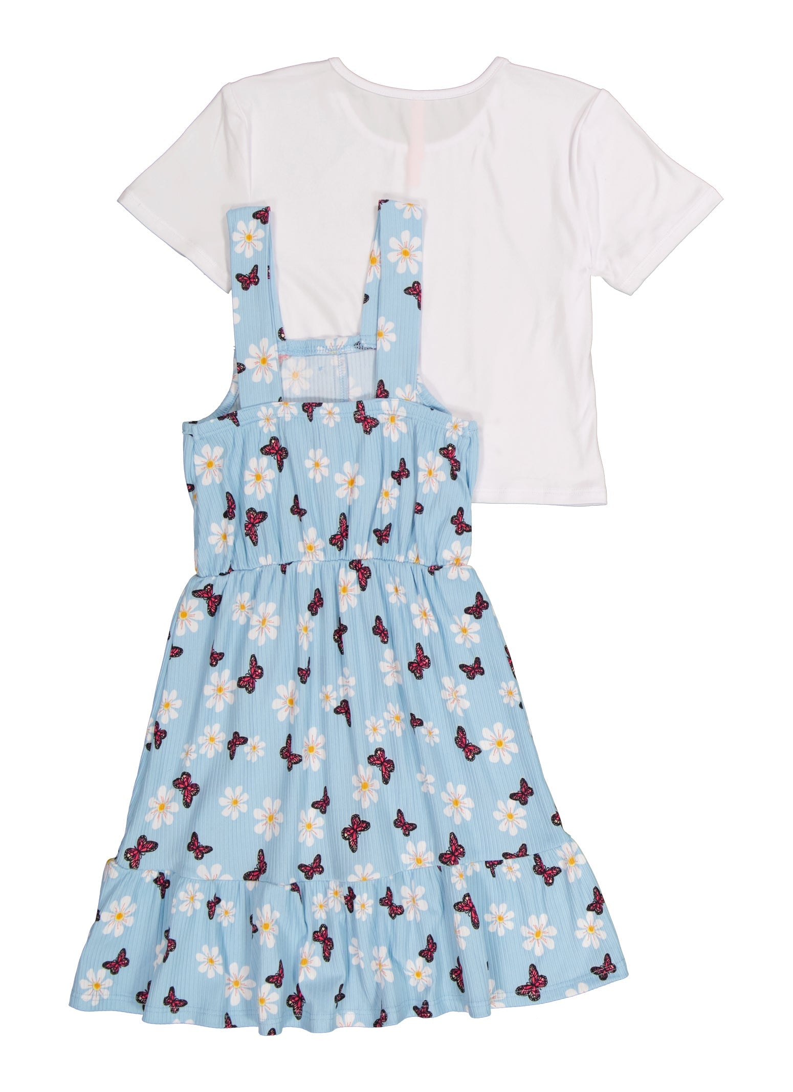 Rainbow Shops Little Girls Ribbed Butterfly Print and Short Sleeve Top - view 2