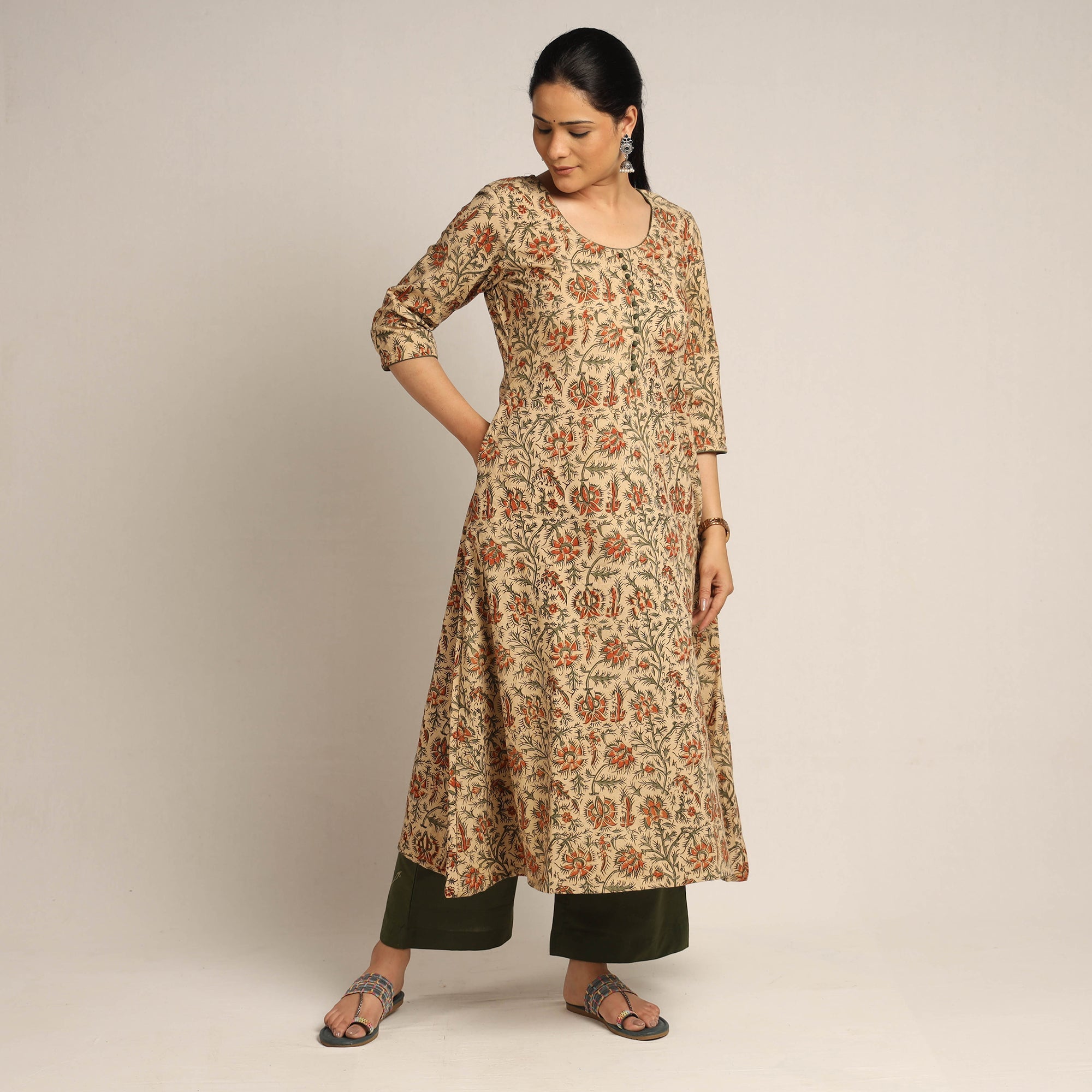 ITOKRI CASUALS Beige - Pedana Kalamkari Block Printed Cotton Kurta with Palazzo Set - view 2