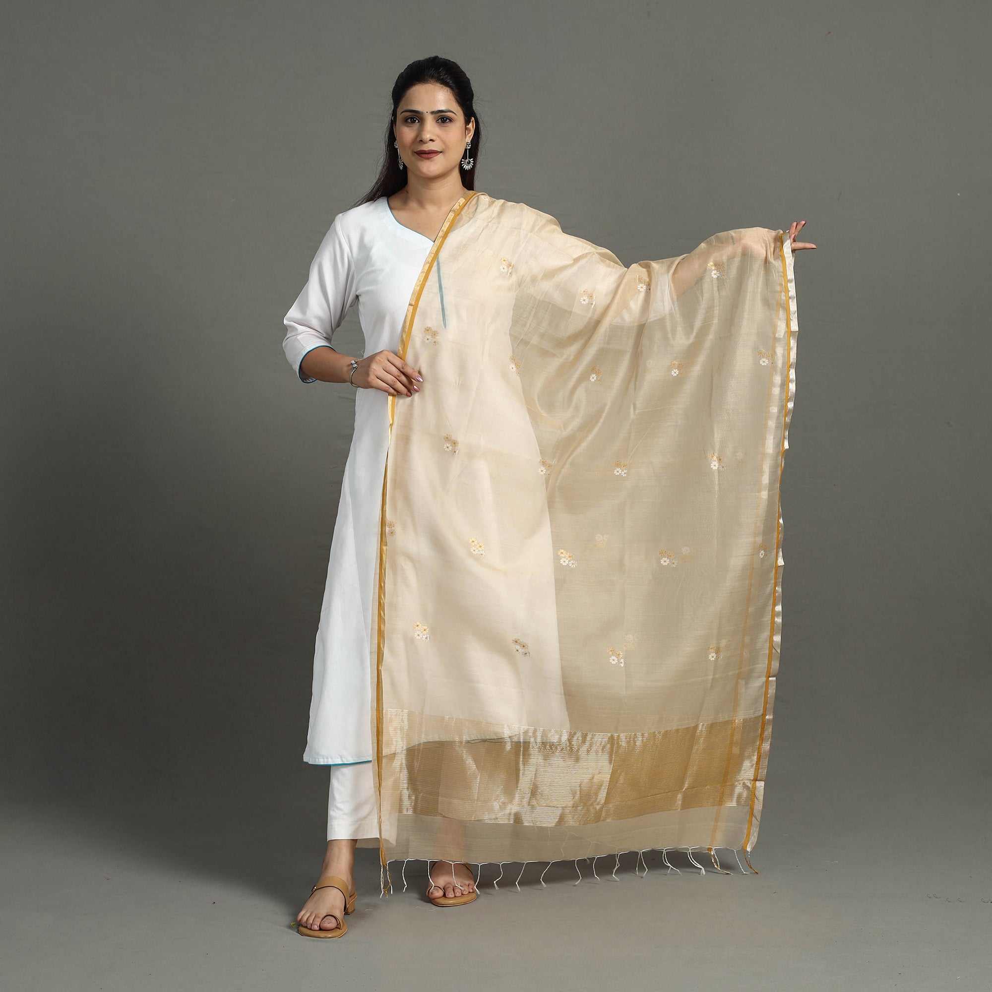 CHANDERI BY RAUPH KHAN Brown - Handloom Silk Cotton Thread & Zari Buti Chanderi Dupatta 20