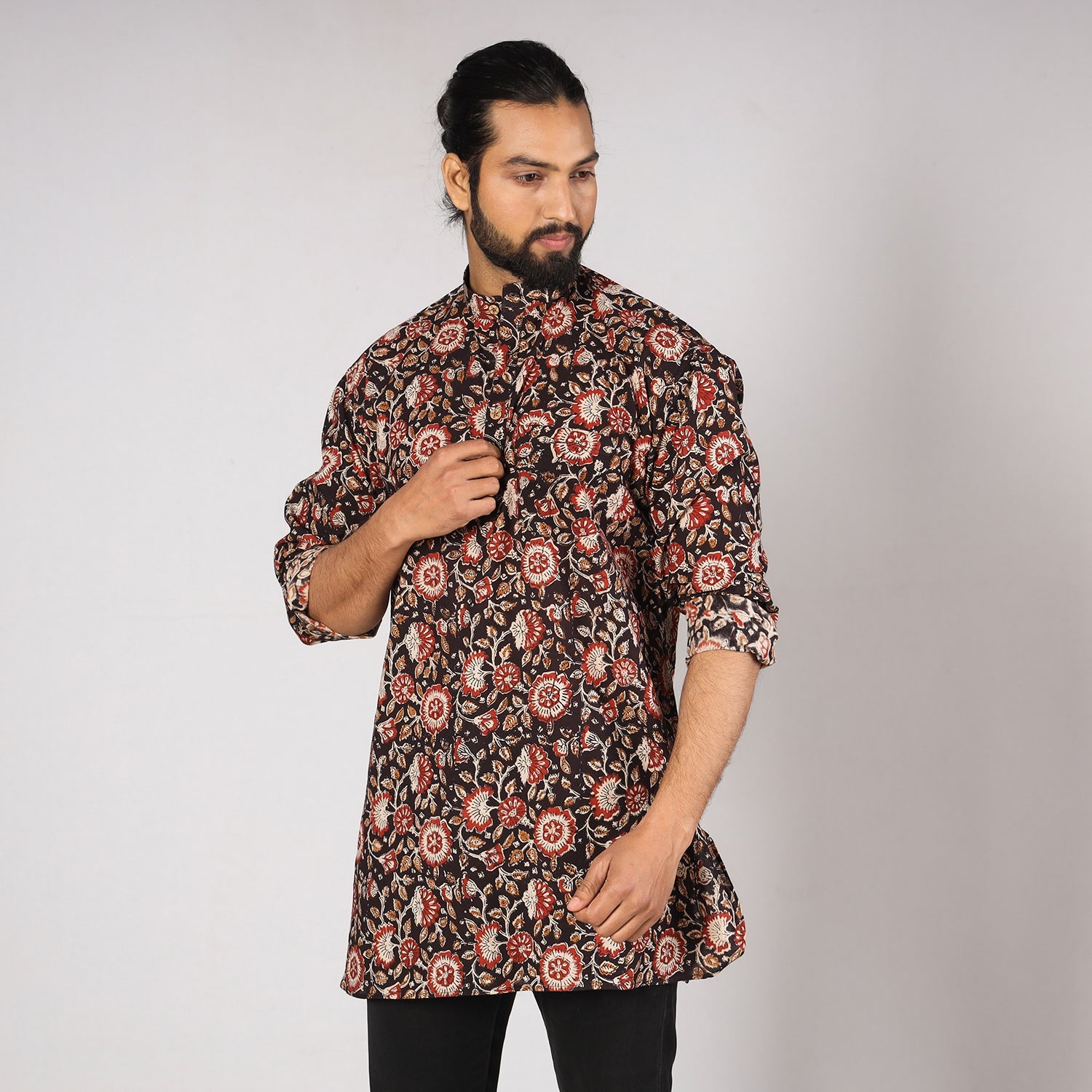 ITOKRI CASUALS Black - Bagru Block Printed Cotton Men Short Kurta 10 - view 2