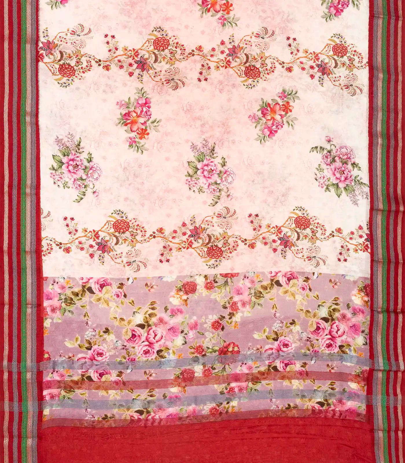 RmKV Baby Pink Chanderi Cotton Saree With Printed Floral Motifs - view 2
