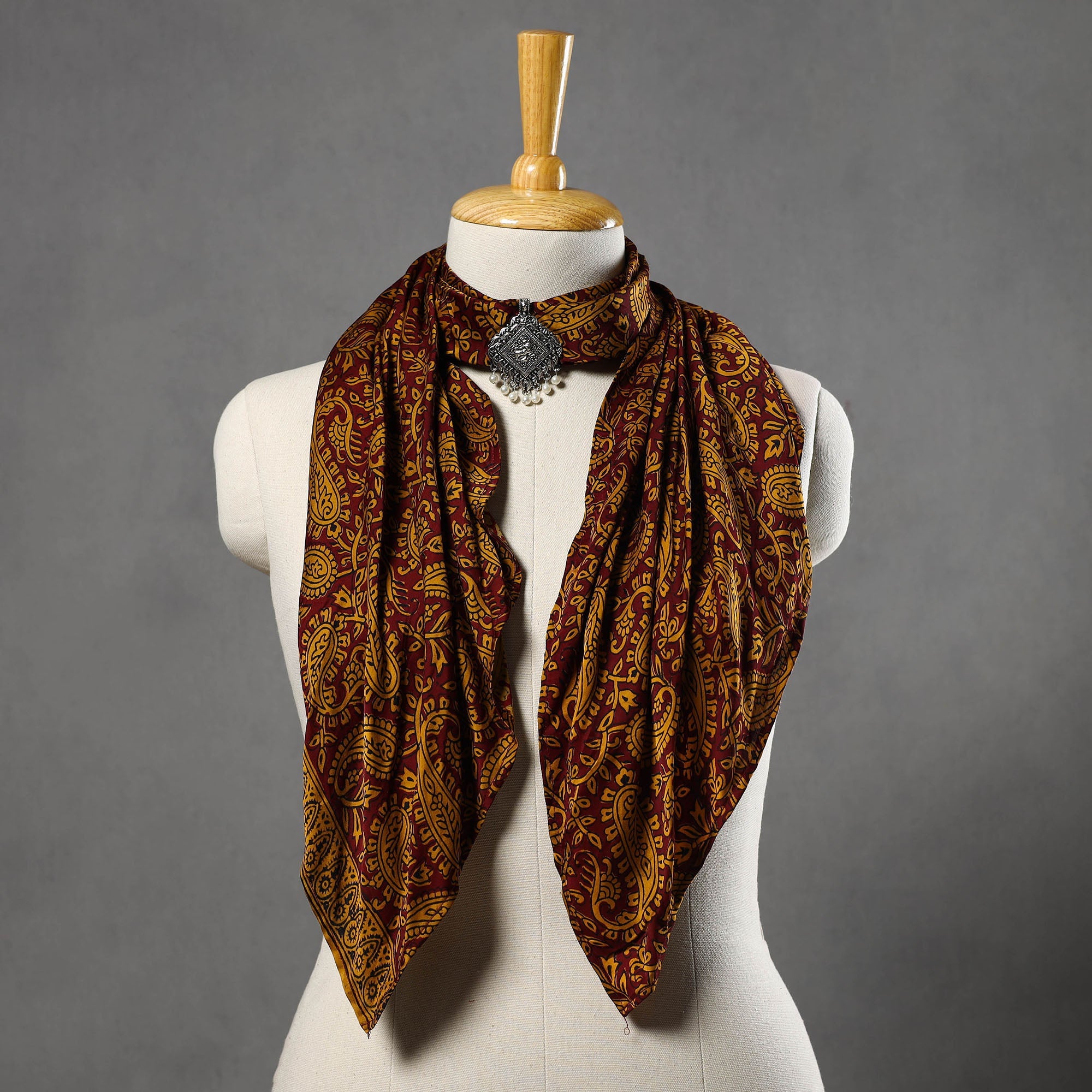 HAVELI CHRONICLES Block Printed Modal Silk Pendant Necklace Scarf 33