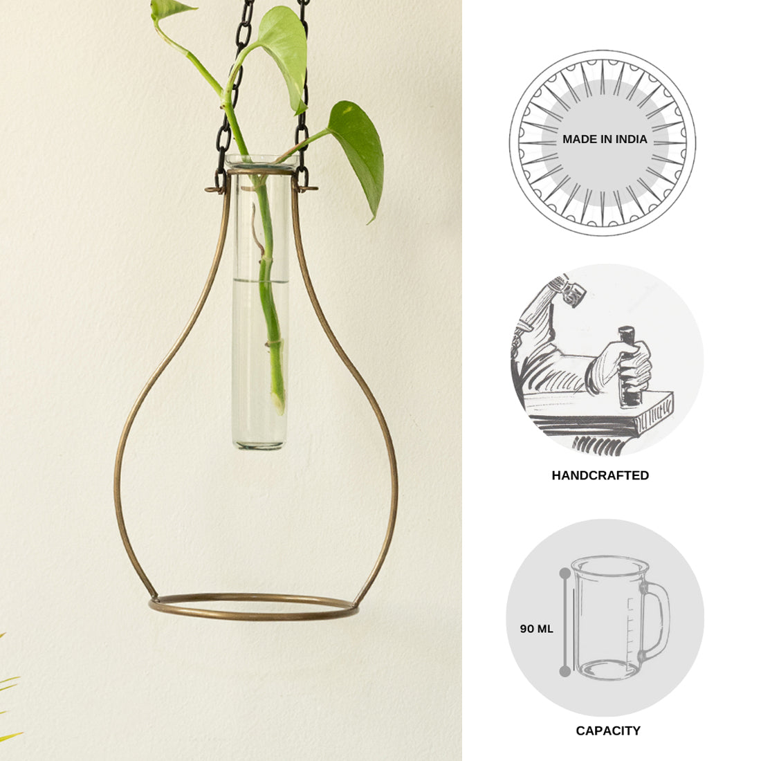 EXCLUSIVELANE 'Modern Glass Garden' Test Tube Hanging Planter/Vase (10 Inch, Golden) - view 8