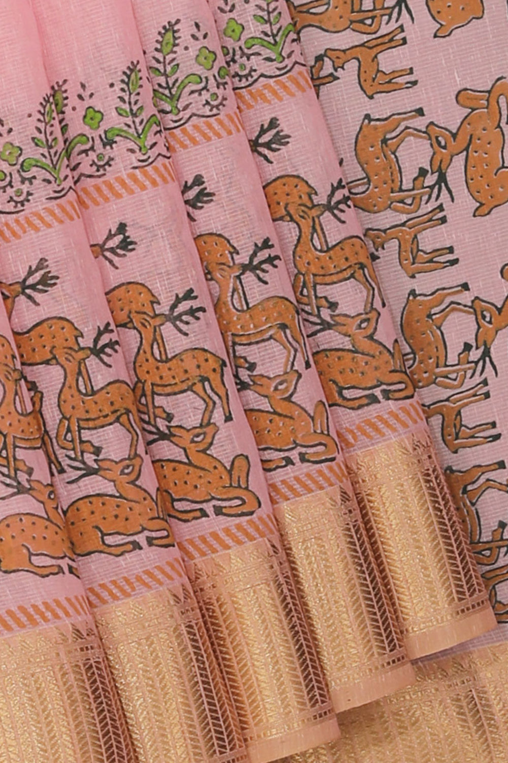 Kalanjali Ethnics Hand block printed saree – Women's, LIGHT PINK
