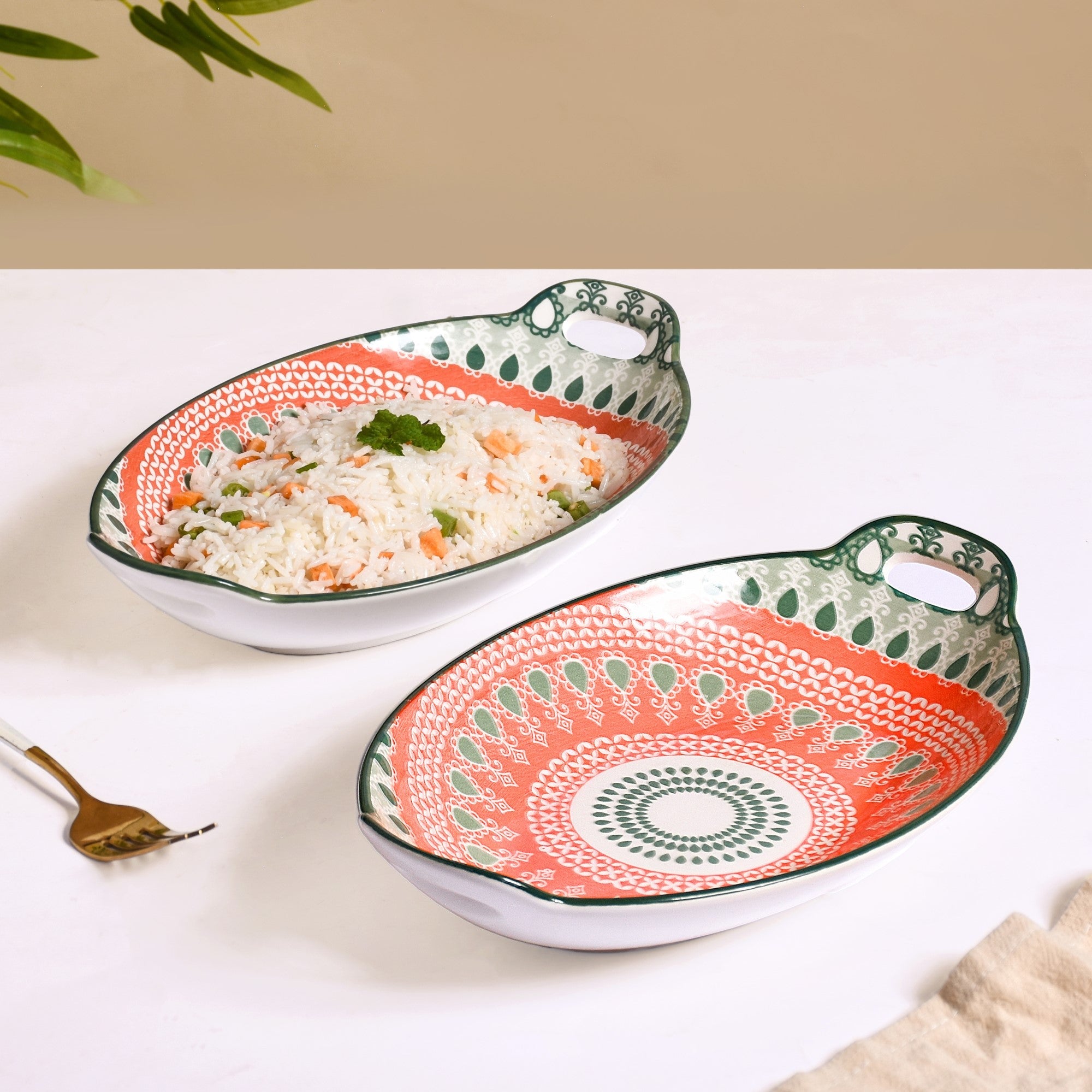 Nestasia Orange And Green Mandala Snack Platter Set Of 2 - view 3