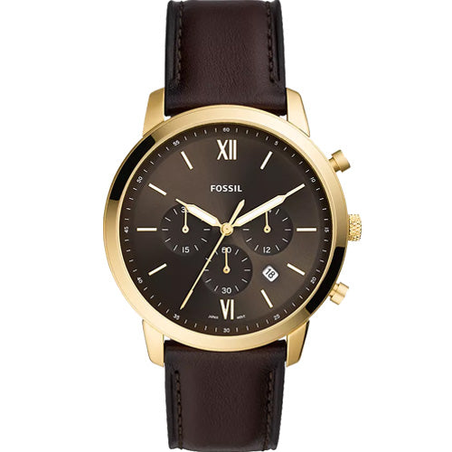 Fossil Neutra Men's Black Dial Gold Case & Brown Strap 44 MM Watch