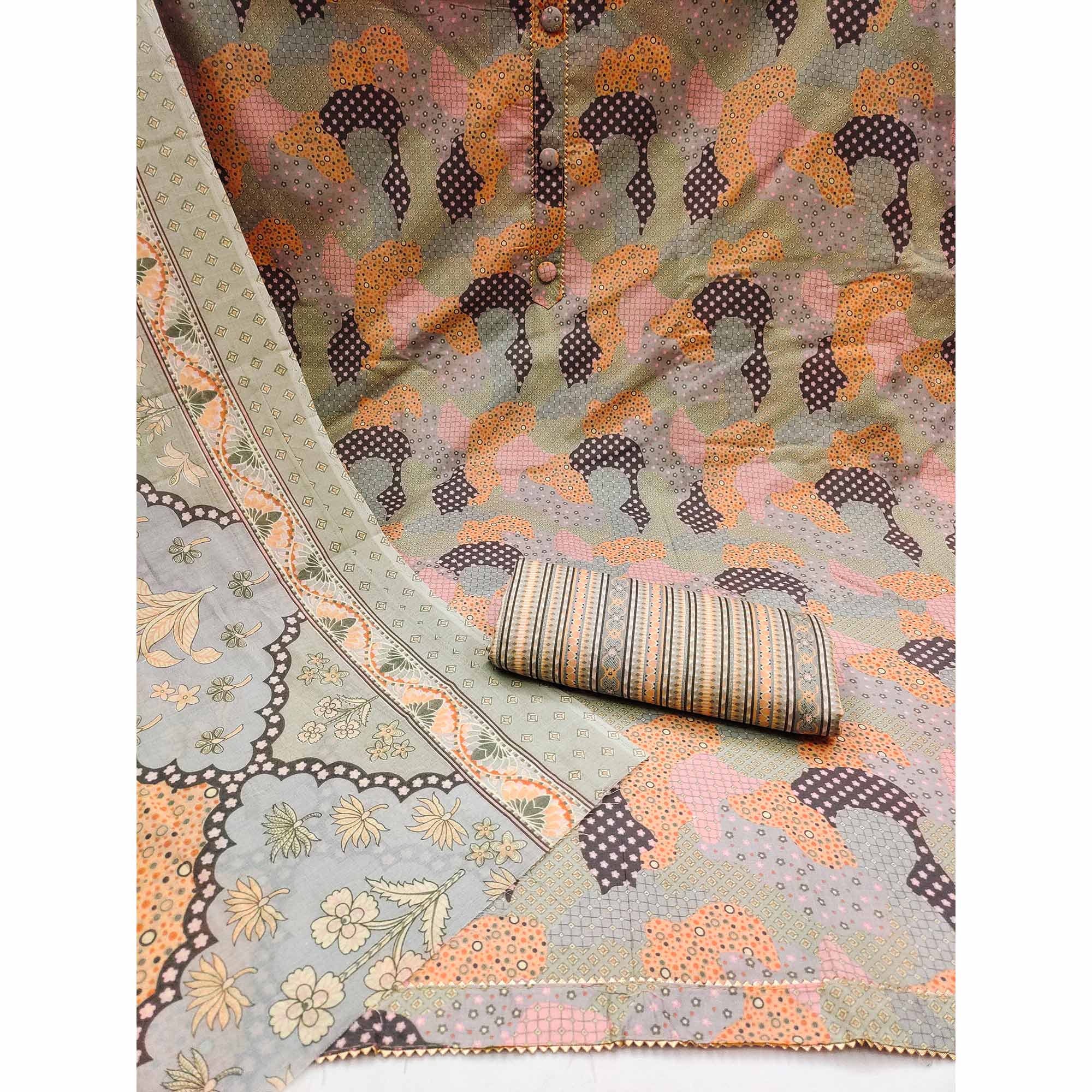 Peachmode Grey Printed Cotton Blend Dress Material - view 3
