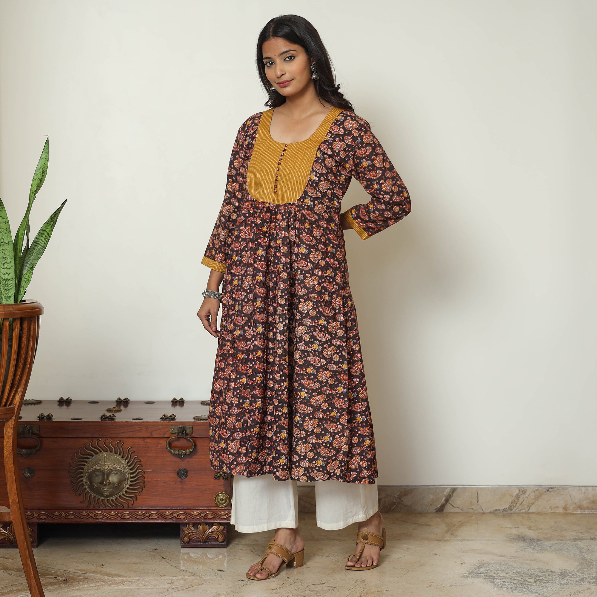 ITOKRI CASUALS Black - Kalamkari Printed Cotton A-Line Kurta 32 - view 3