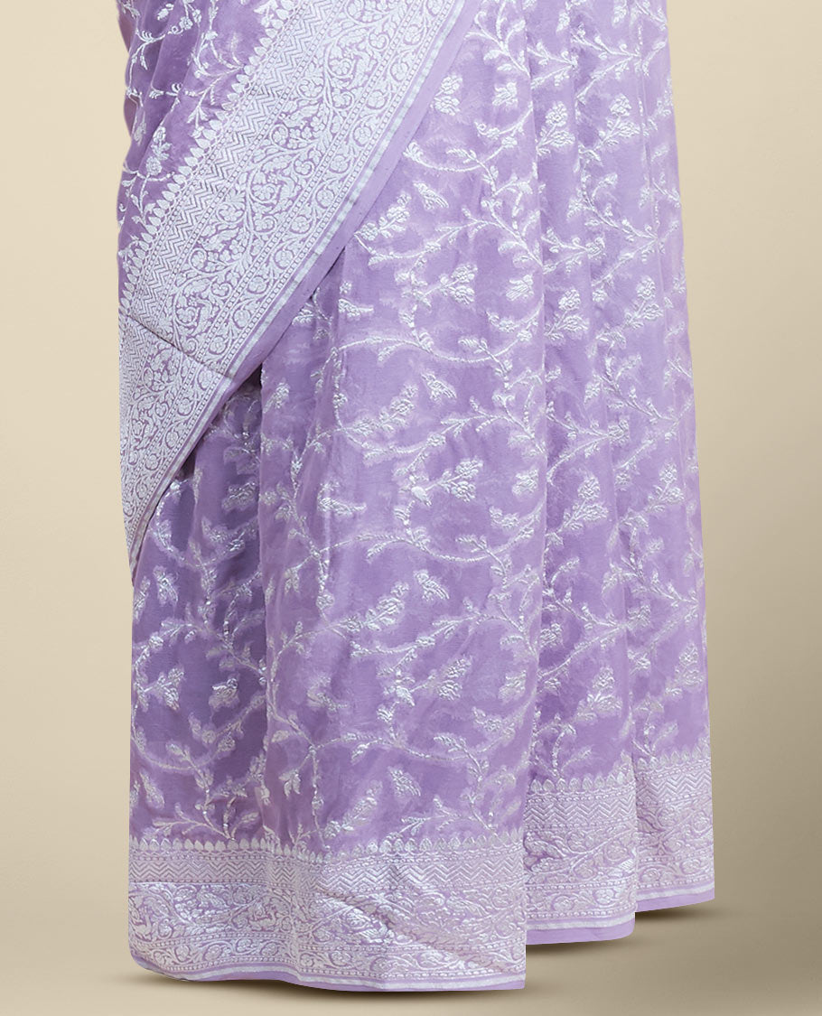 Pothys Lavender floral jacquard banaras georgette saree with self intricate zari border - view 3