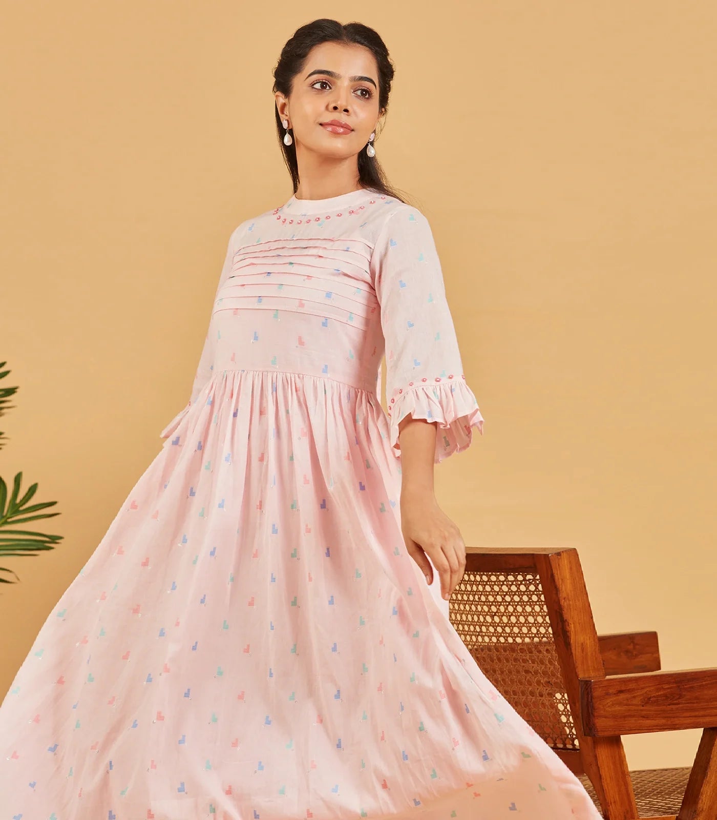 RmKV Baby Pink Flared Cotton Dress - view 2