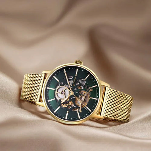 Titan Mechanical Slimline Green Dial Golden Mesh Strap watch for Men 42mm NT90159YM01 - view 4