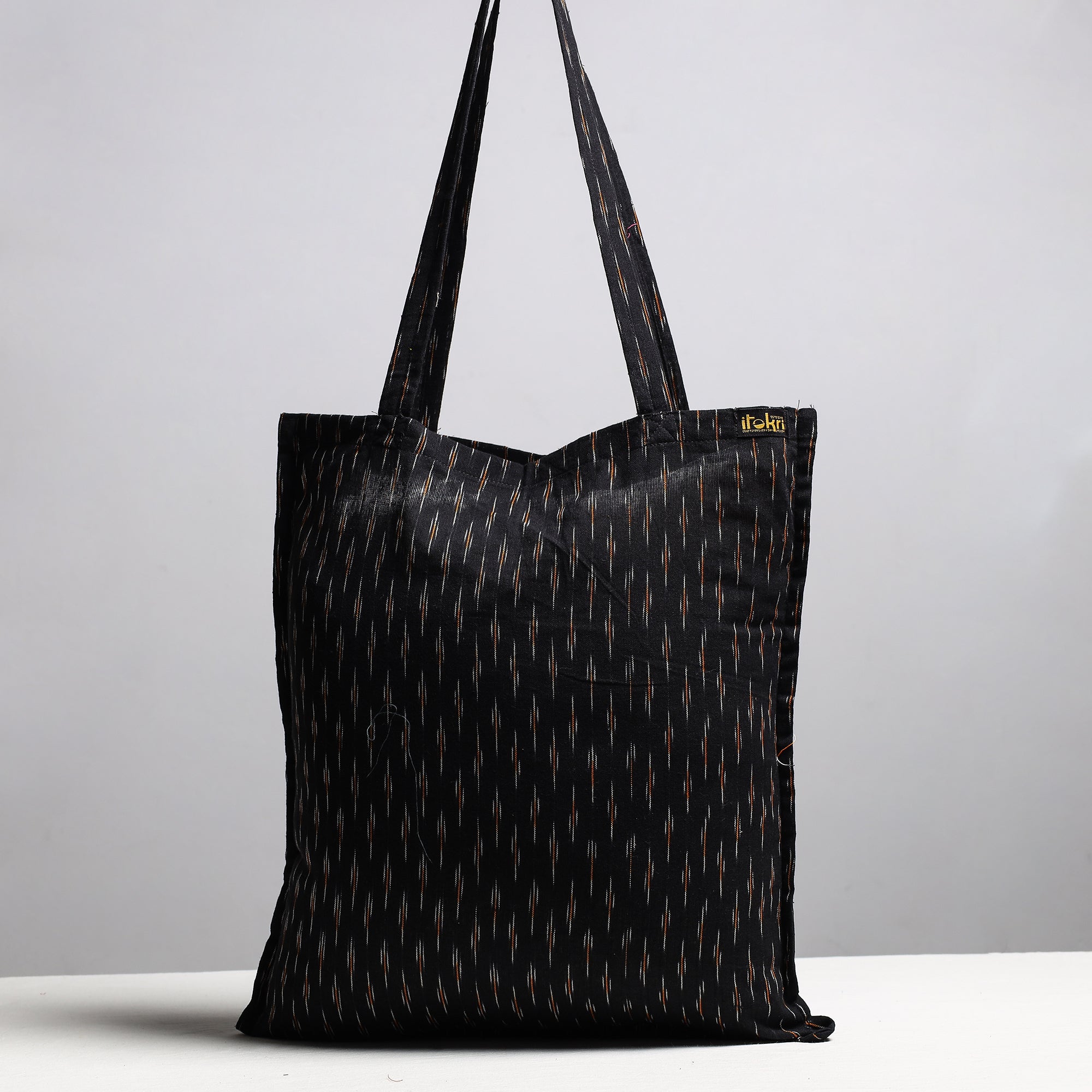 NOORI BAZAR Black - Handcrafted Pochampally Ikat Weave Cotton Jhola Bag