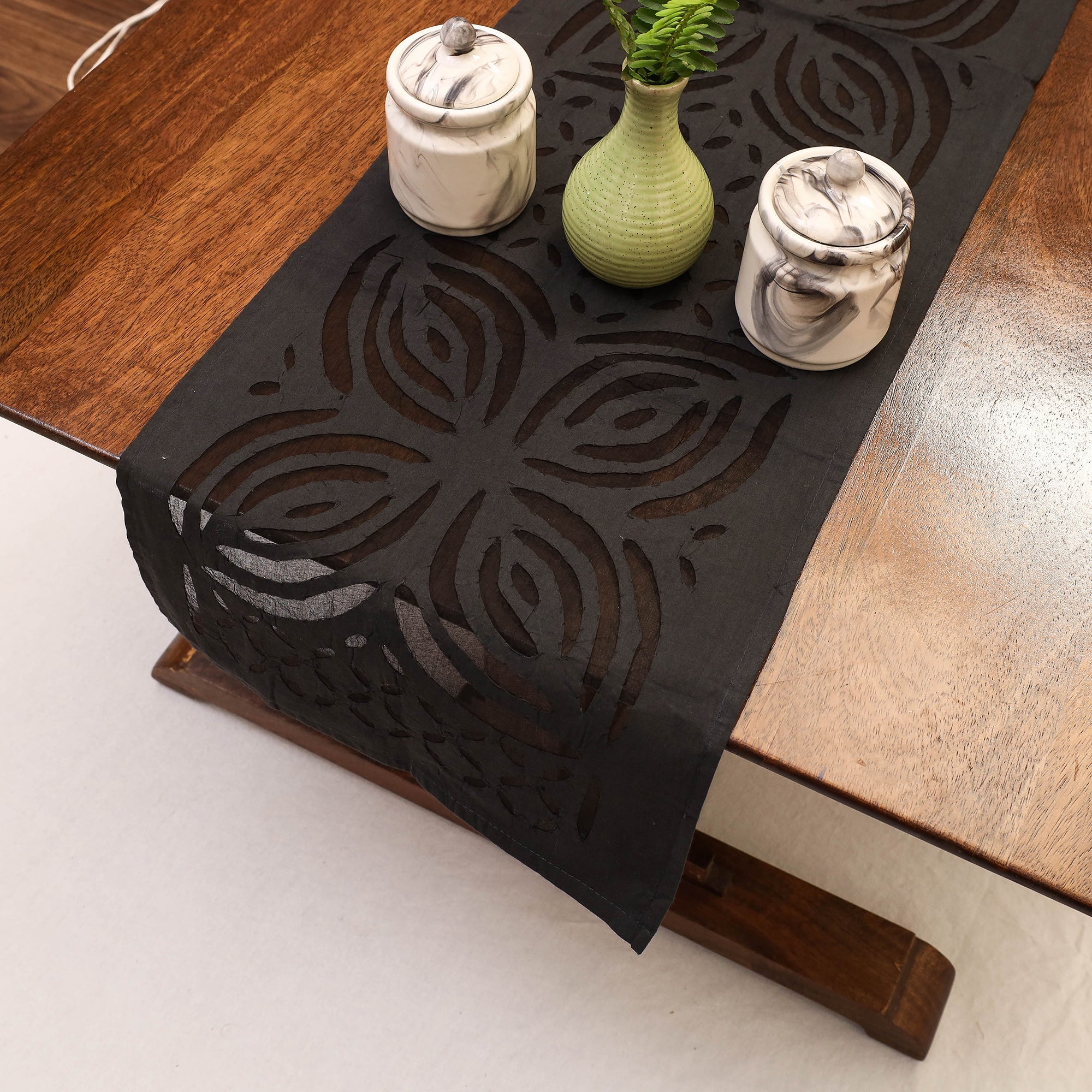 SHADES OF MARUDHARA Black - Applique Cut work Cotton Table Runner (47 x 12.5 in) - view 2