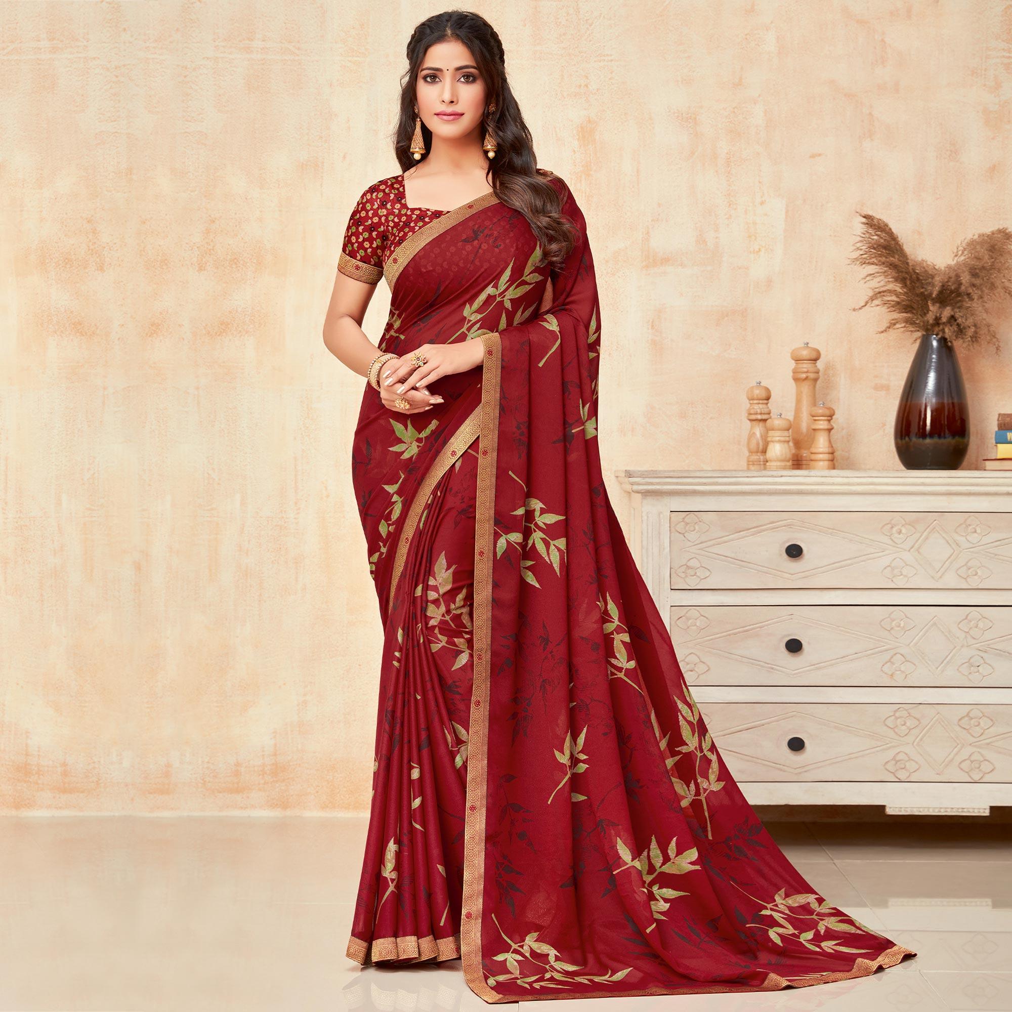Peachmode Maroon Casual Wear Printed Silk Georgette Saree