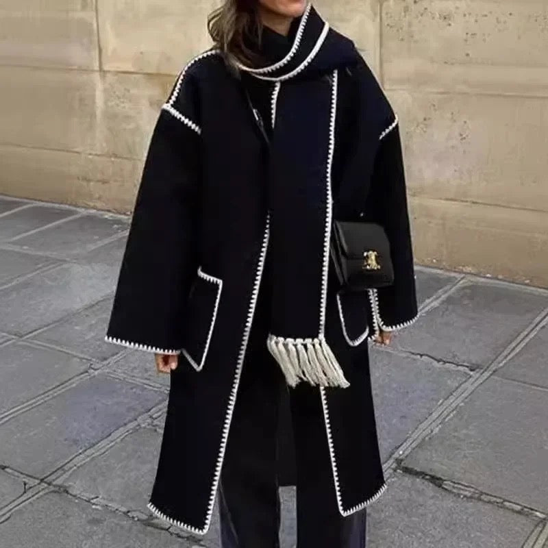 Alamode By Akanksha Laura Long Oversized Woolen Jacket with Scarf