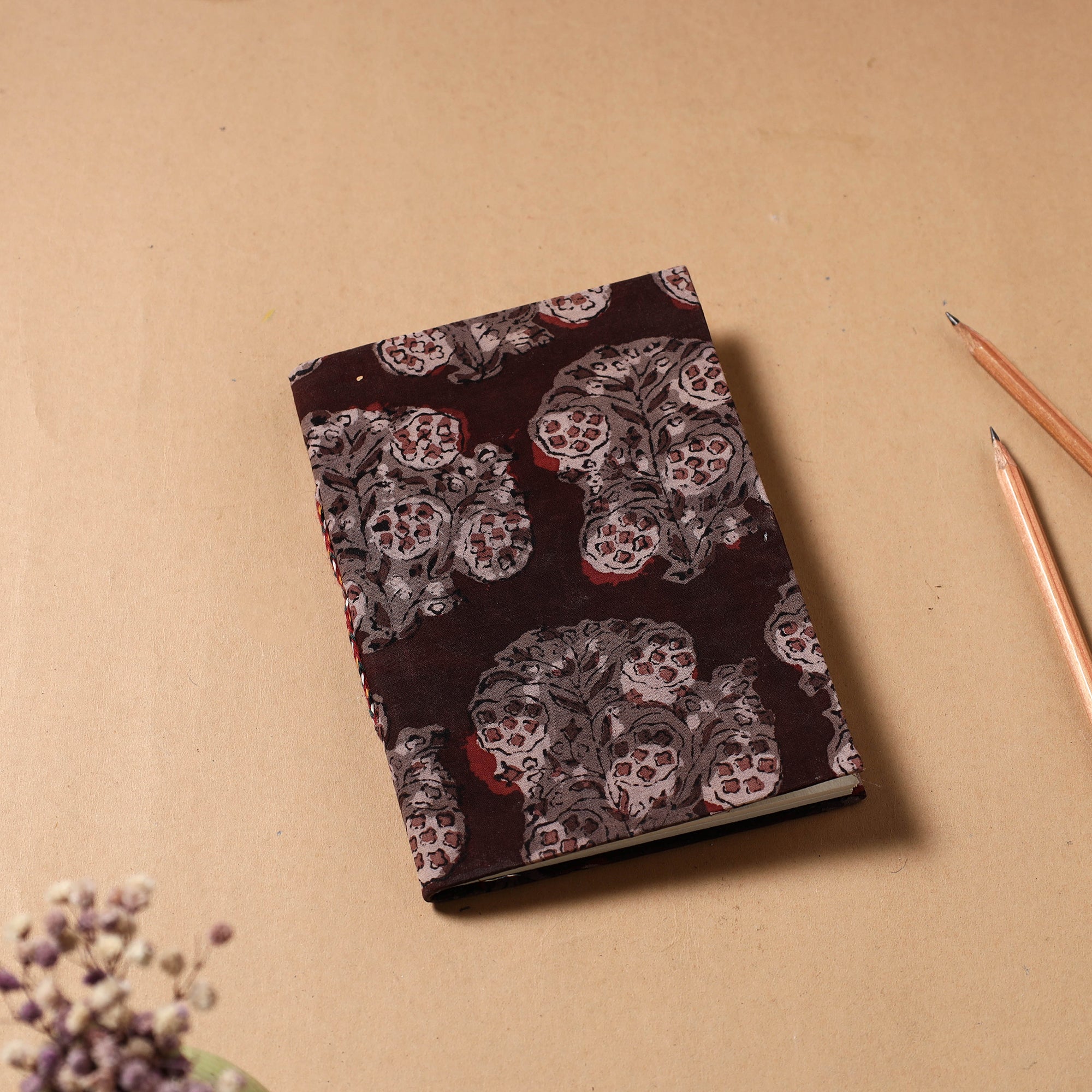 BINDAAS UNLIMITED Brown - Bagru Fabric Cover Handmade Paper Notebook (7 x 5 in)