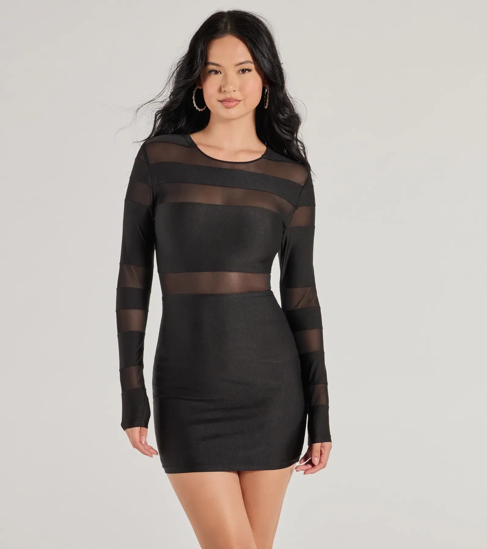 Windsor Delena Sheer Mesh Long Sleeve Bodycon Mini Dress