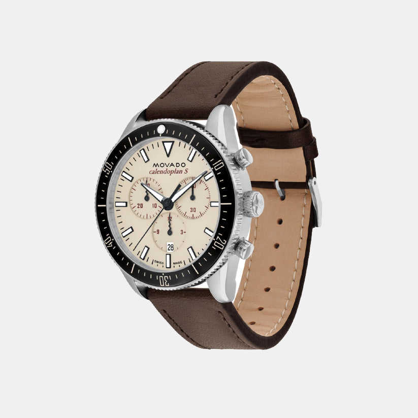 Movado Calendoplan S Men Quartz Sand Dial Chronograph Leather Watch 3650205 - view 2