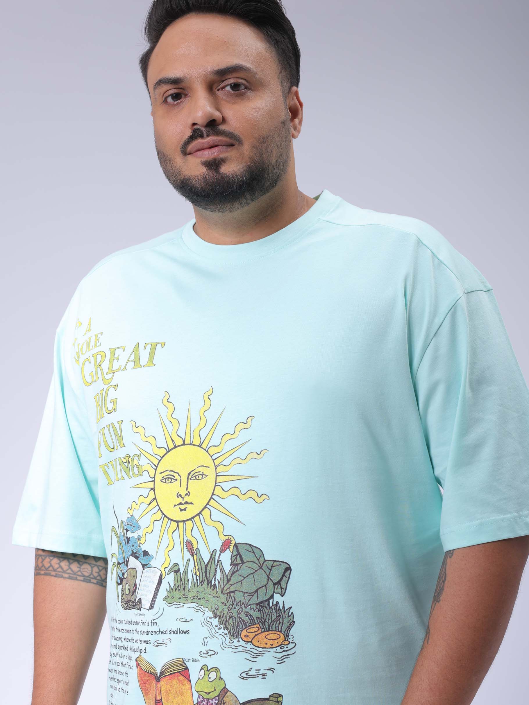 HARDSODA Men's Plus Size Green Relaxed Fit Printed T-Shirt
