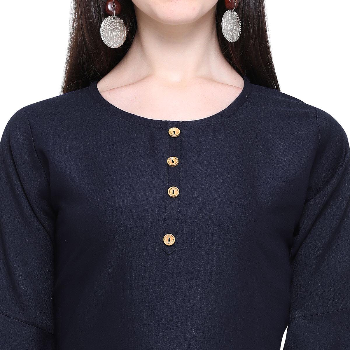 Peachmode Seller Exotic Navy Blue Colored Casual Wear Embroidered Rayon Kurti-Palazzo Set - view 5