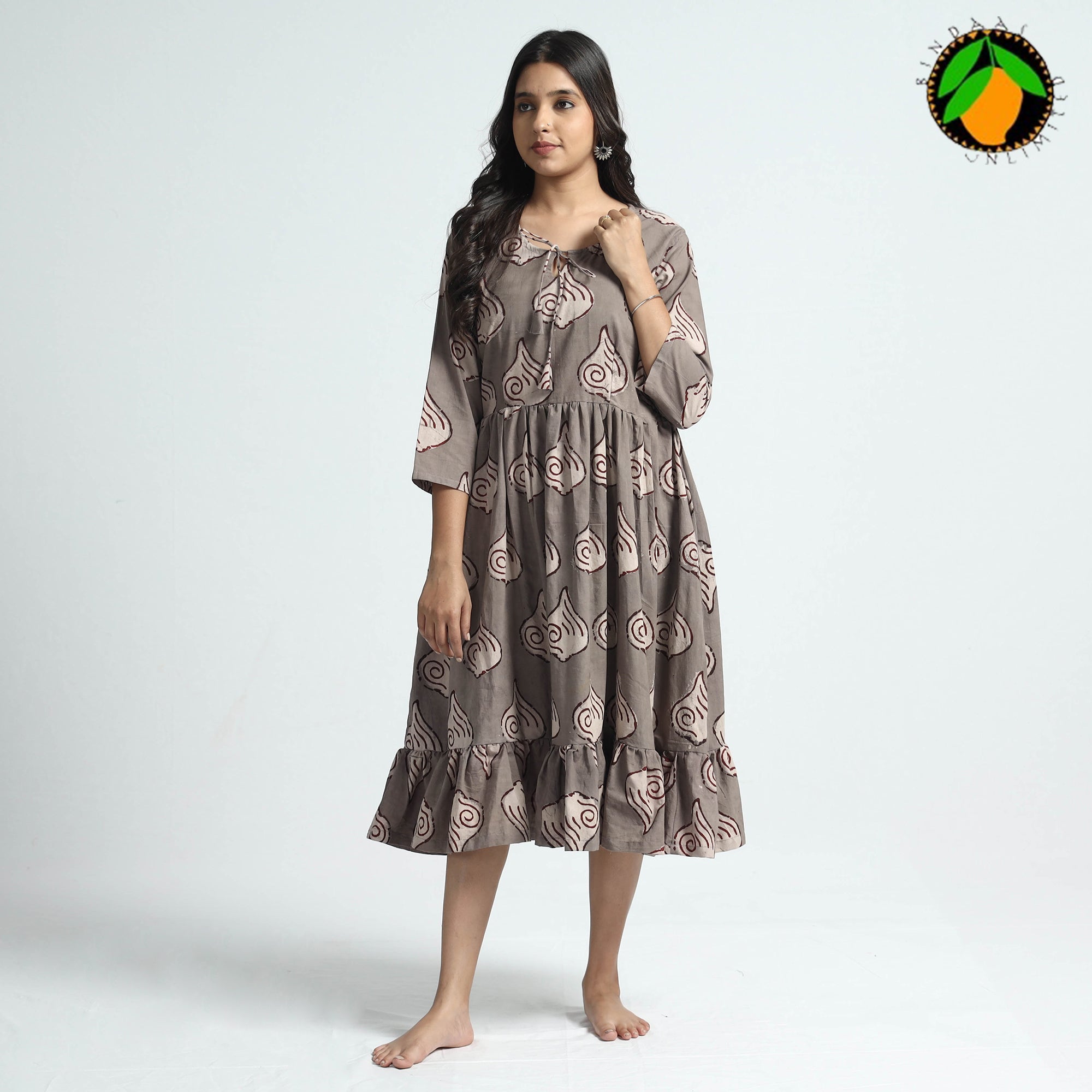 ITOKRI CASUALS Brown - Bindaas Art Block Printed Cotton Dress