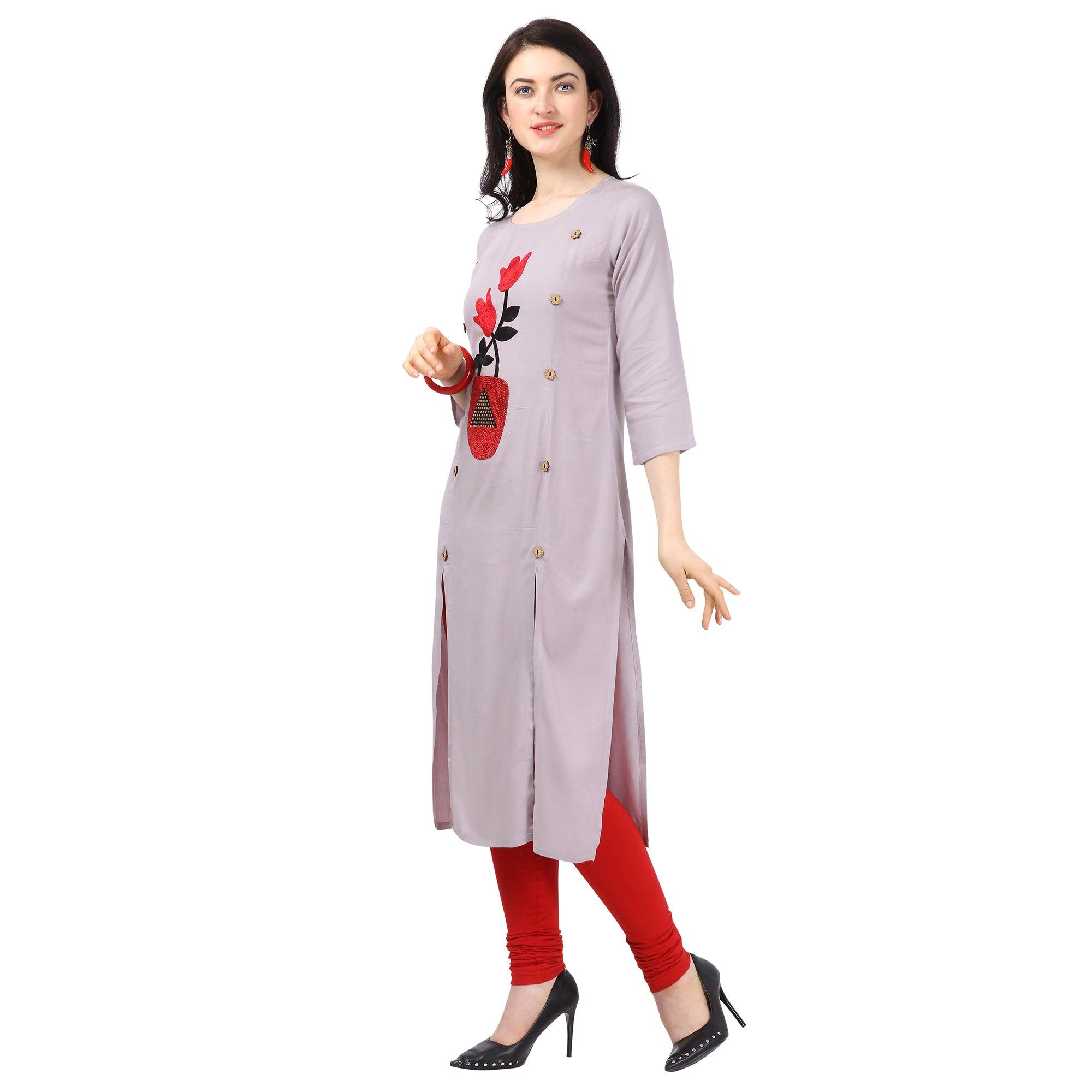 Peachmode Seller Ethnic Light Purple Colored Partywear Embellished Rayon Kurti - view 3