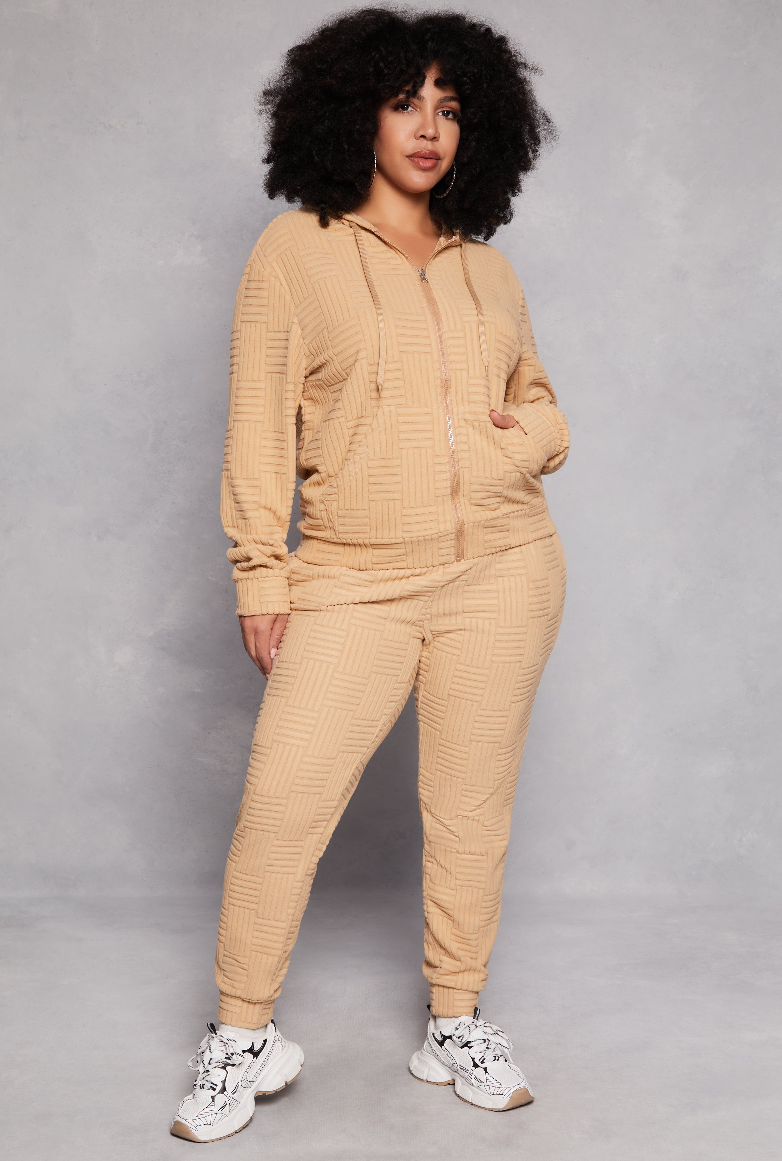 Rainbow Shops Plus Size Textured Knit Hooded Sweatshirt - view 2