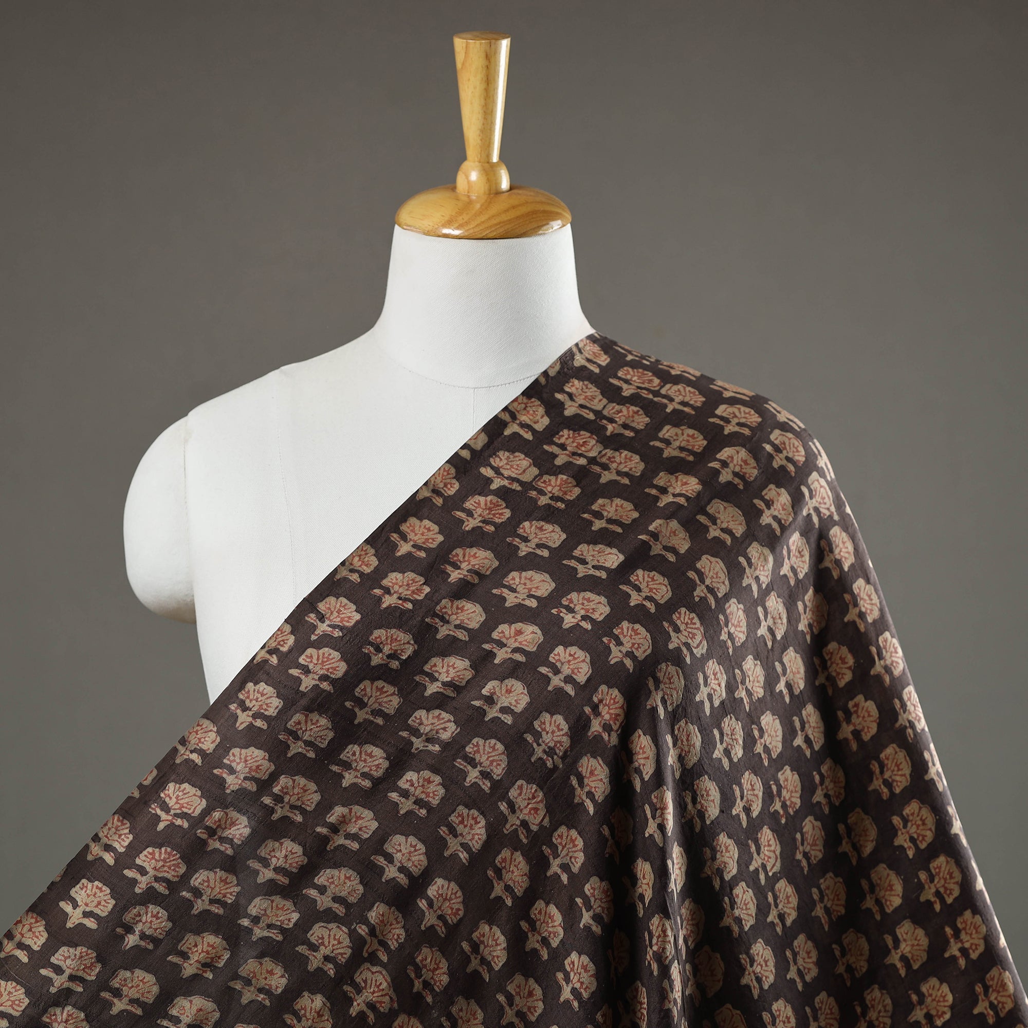 HAVELI CHRONICLES Brown - Akola Hand Block Printed Mulberry Silk Fabric 05