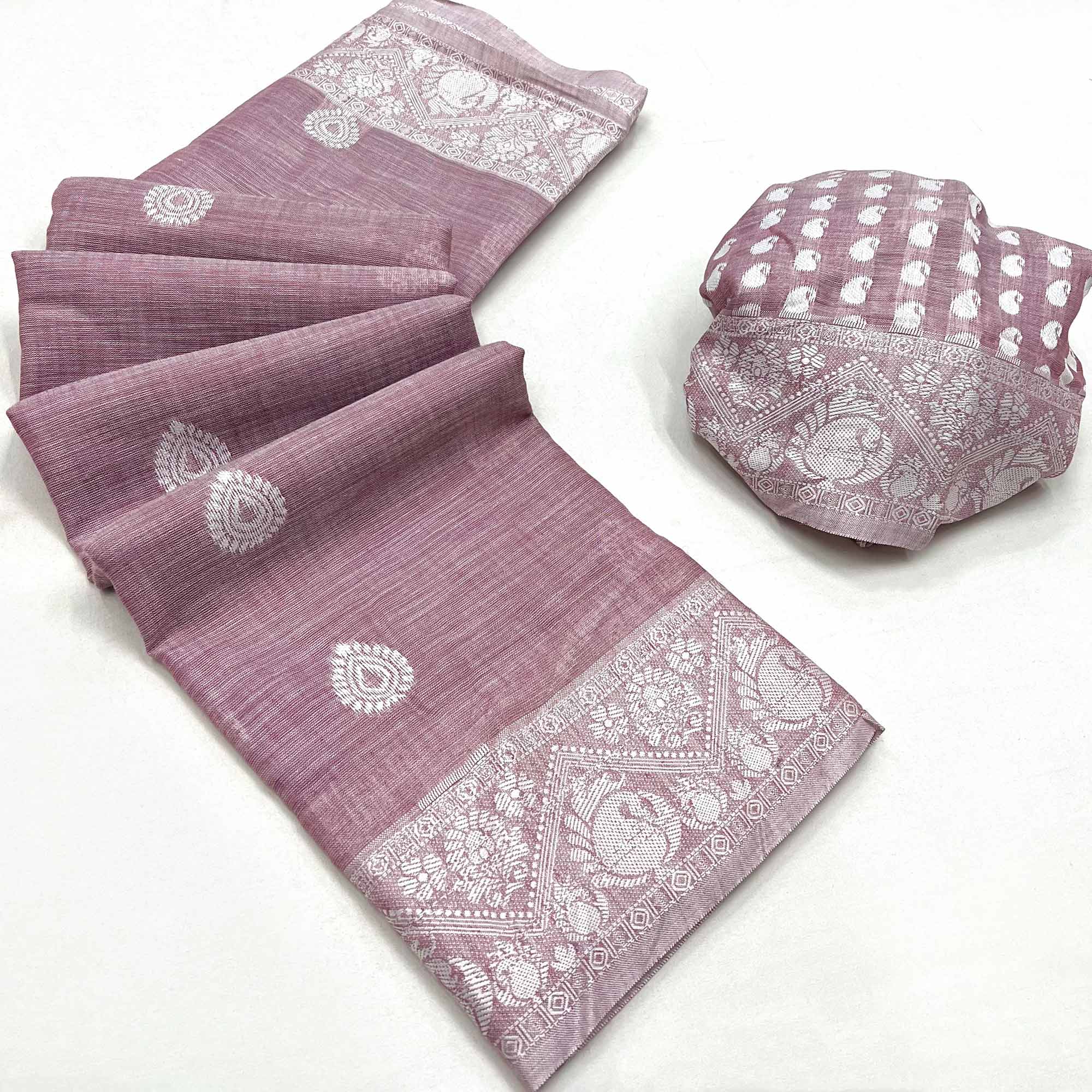 Peachmode Mauve Woven Linen Saree – Women's - view 3