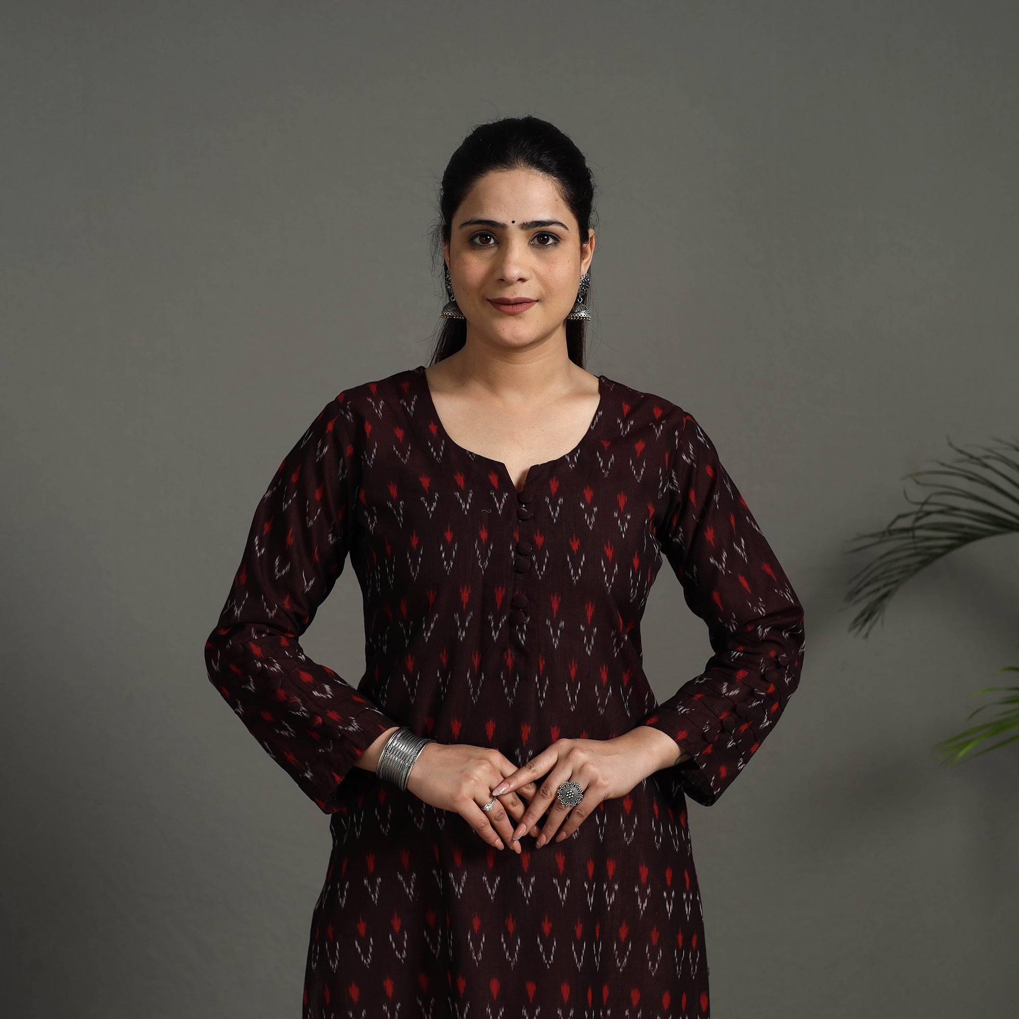 ITOKRI CASUALS Brown - Mercerised Cotton Straight Pochampally Ikat Kurta 12