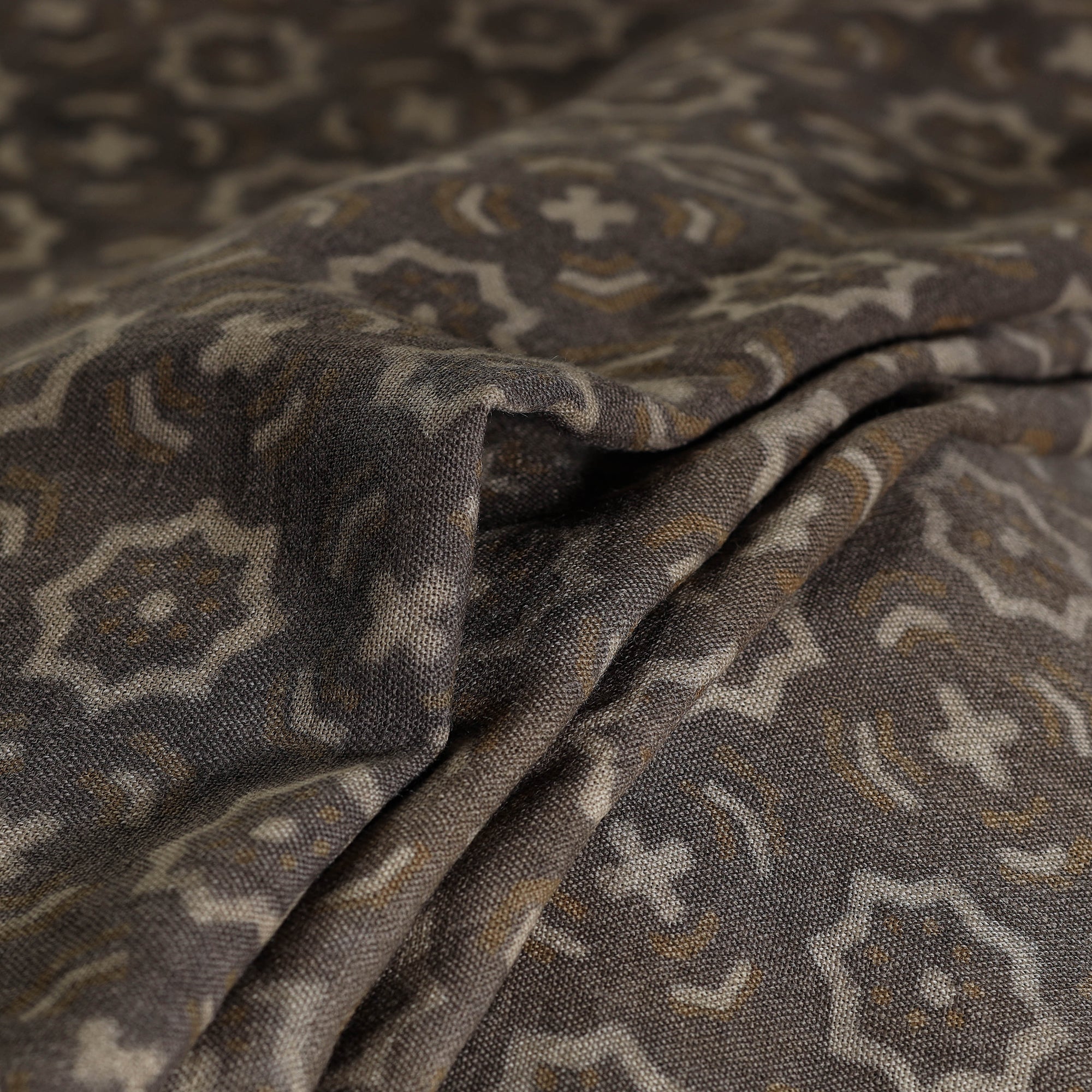 HAVELI CHRONICLES Brown - Pure Wool Handloom Akola Print Fabric 12 - view 2