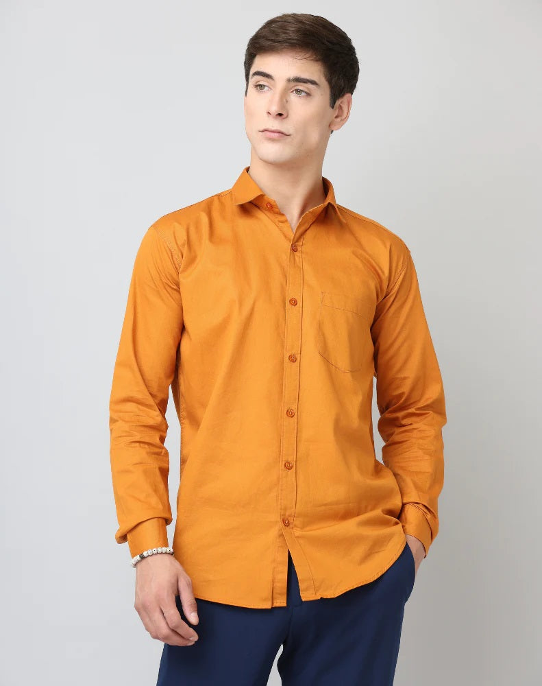 BlackTree Frankshop Classic Pure Cotton Mustard Color Blend Solid Shirts - view 2