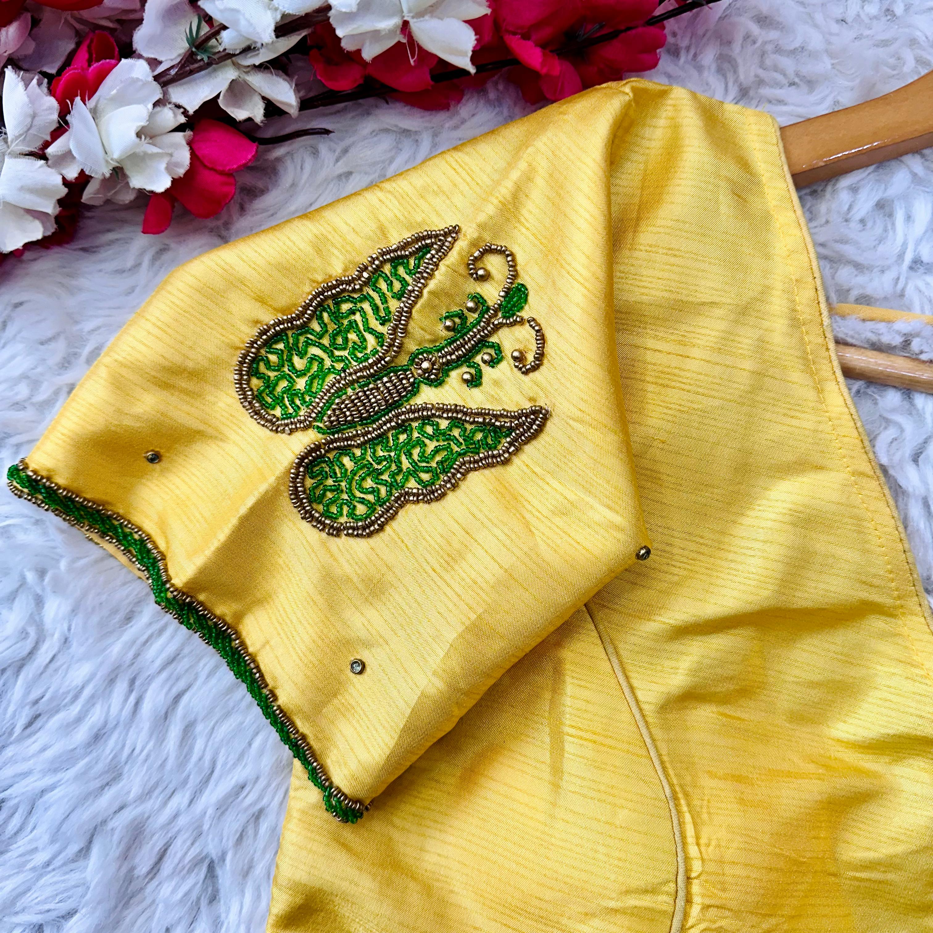 ClothsVilla Yellow Handcrafted Wedding Blouse Collection in Mayo Silk - view 2
