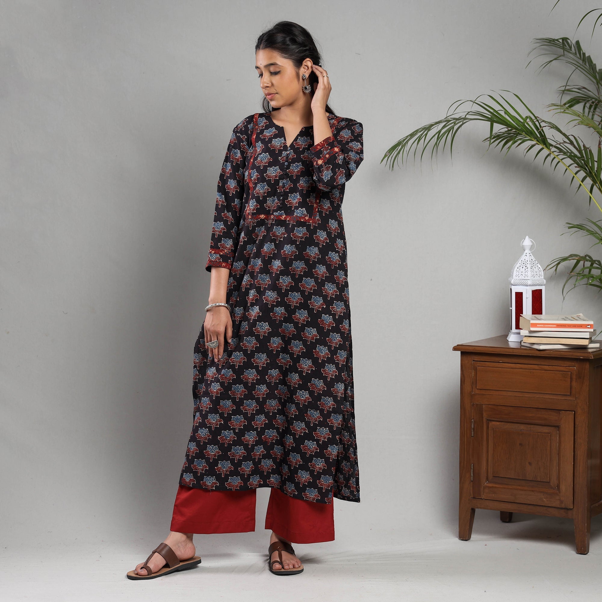 ITOKRI CASUALS Black Indigo Ajrakh Block Printing Cotton Kurta with Palazzo Set - view 2