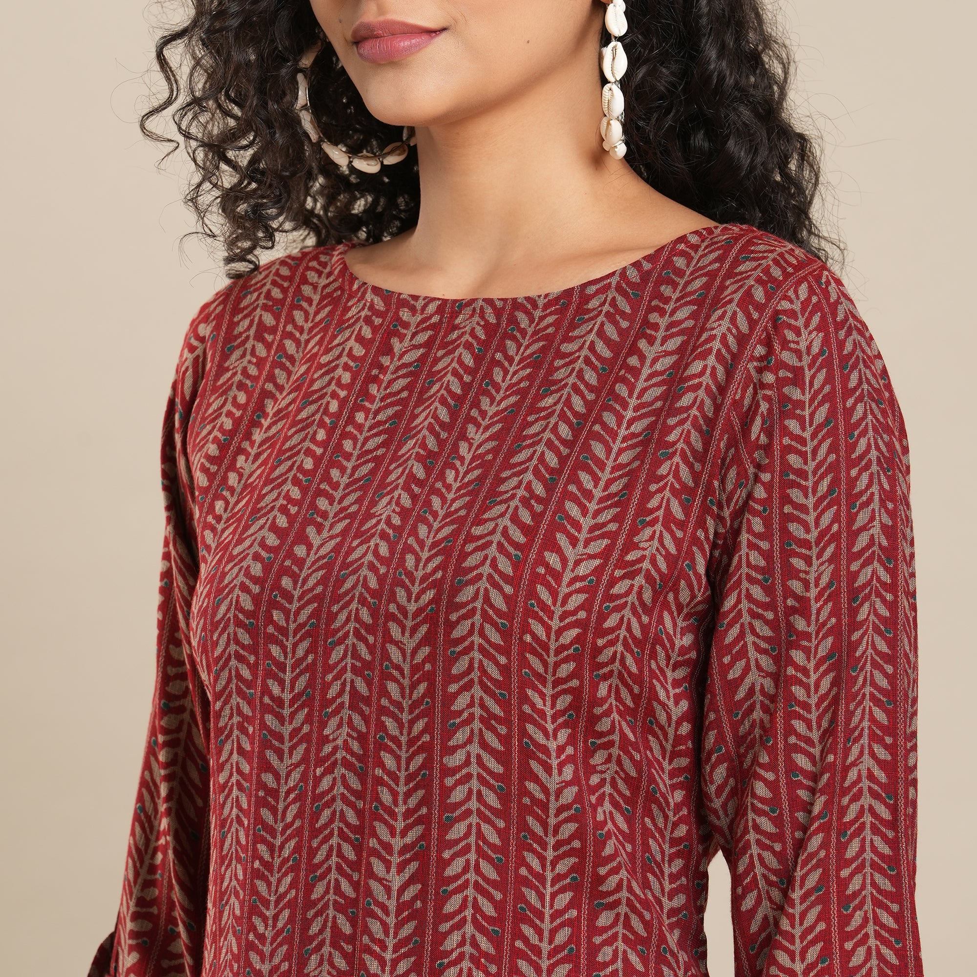 Peachmode Maroon Printed Rayon Top - view 5