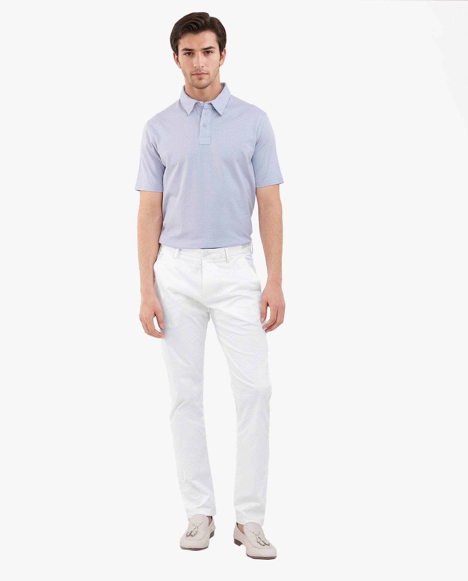 Rare Rabbit Mens Nielson Pastel Blue Cotton Fabric Short Sleeve Jacquard Polo T-Shirt - view 2