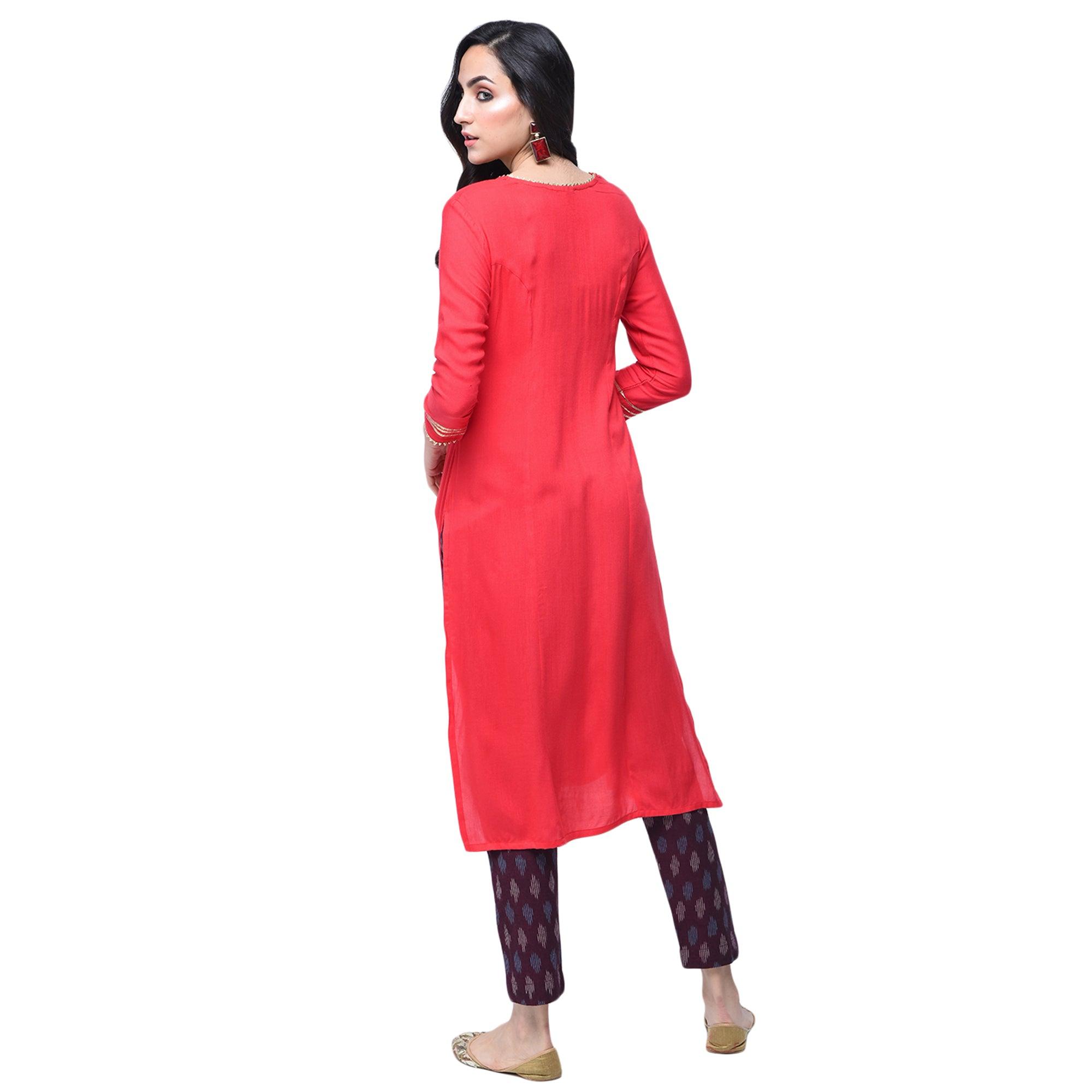 Peachmode Glorious Red Colored Partywear Rayon Kurti - view 2