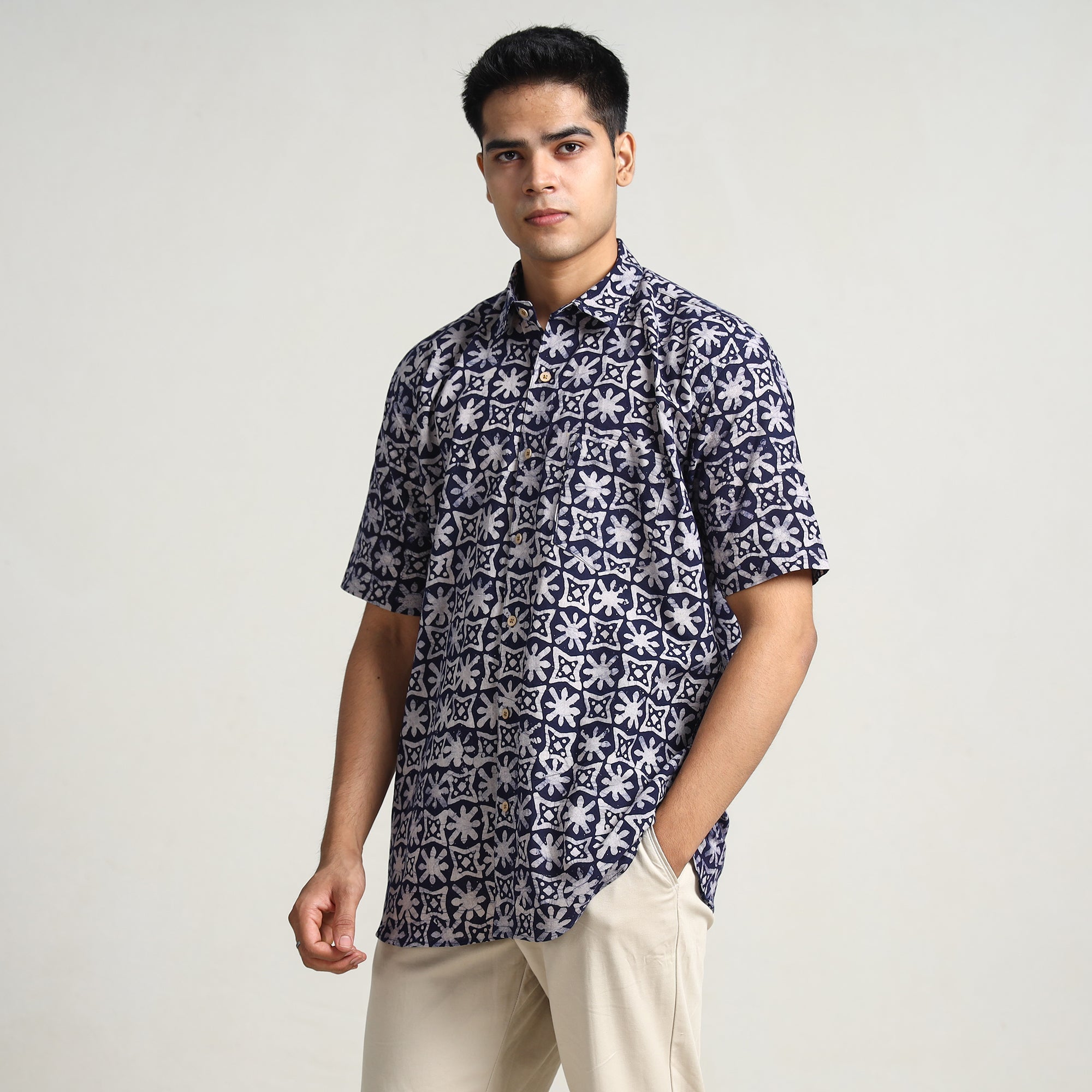 ITOKRI CASUALS Blue - Hand Batik Printed Cotton Men Half Sleeve Shirt 07